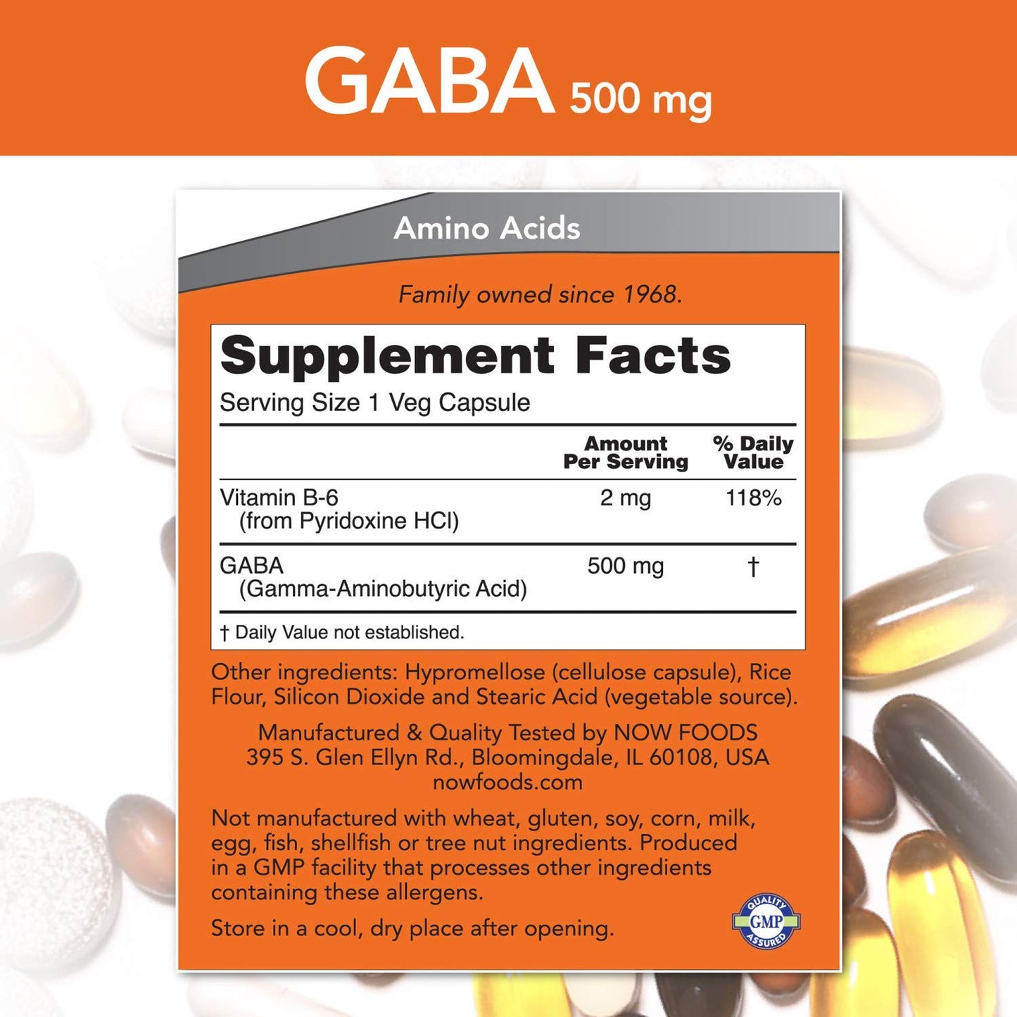 NOW Foods GABA 500 mg Capsules 400 Capsules