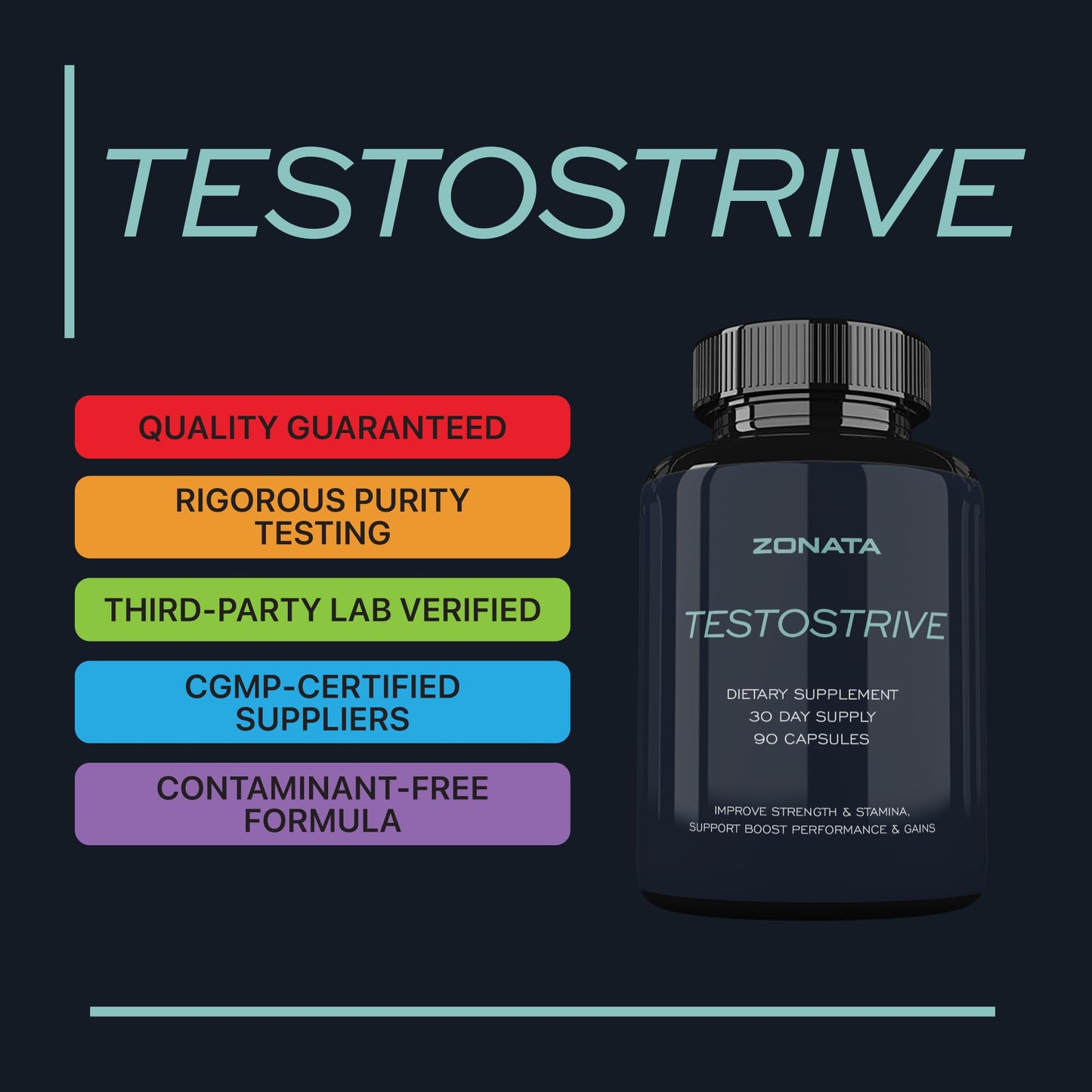 TESTOSTRIVE Dietary Supplement for Men Supports Healthy Testosterone, Peak Male Performance, Energy & Muscle Mass, 180 Vegetable Capsules