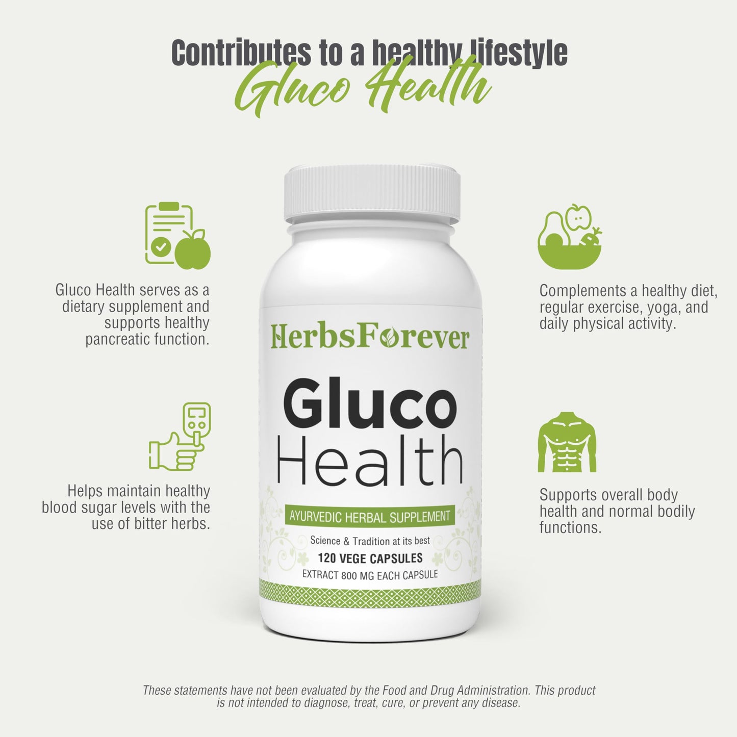 Herbsforever Gluco Health-Supports Blood Sugar-Glucose Carb Control & Cravings with Gymnema Sylvestre 75%, Shilajit, Turmeric, Amla, Cinnamomum + 17 Ayurvedic Herb Extracts Capsules 120