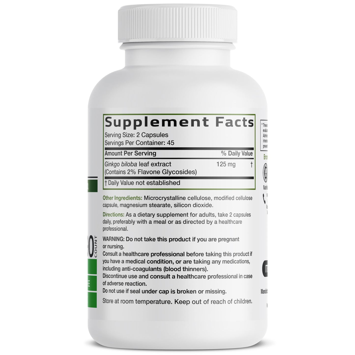 Bronson Ginkgo Biloba Extra Strength Supports Brain Function & Memory 90 Capsules