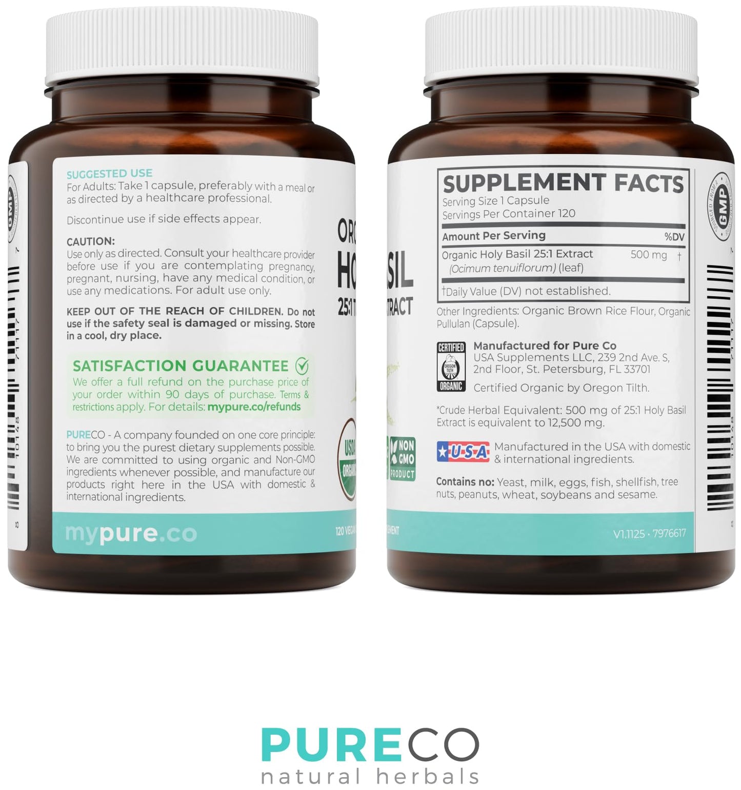 PURE CO Holy Basil Supplement Capsule 120 Count