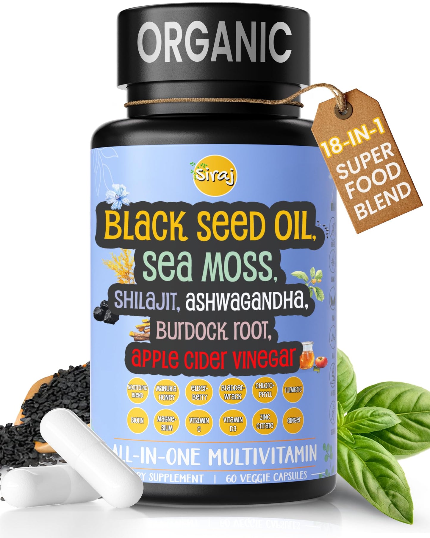 Siraj 18-in-1 Superfood Multivitamin Capsule, 60 Count
