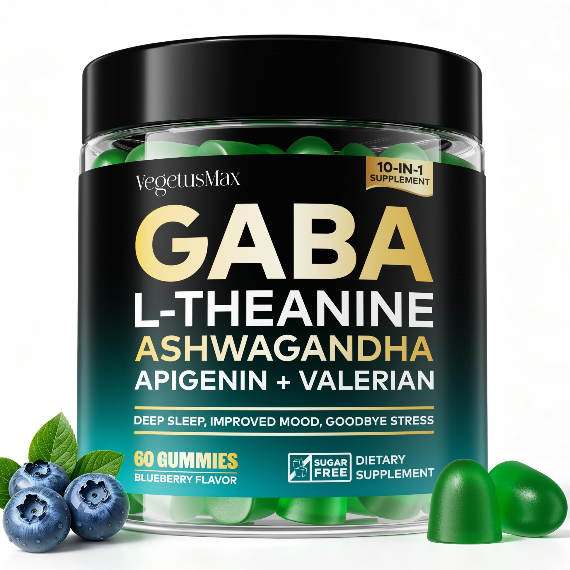 VEGETUSMAX GABA Gummies 500mg for Stress Support, Relaxation, Melatonin-Free, 60 Count