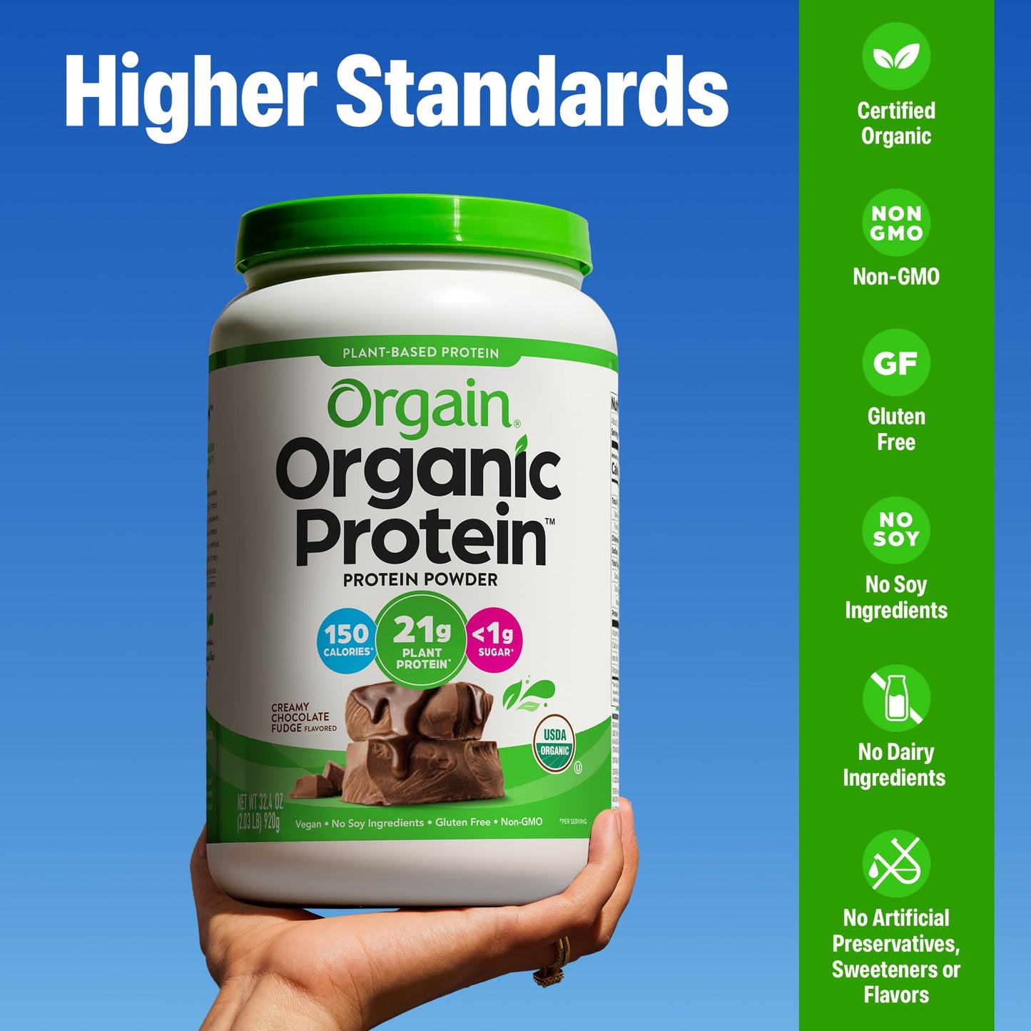 Orgain Organic Vegan Protein Powder, Creamy Chocolate Fudge, 32.4 oz