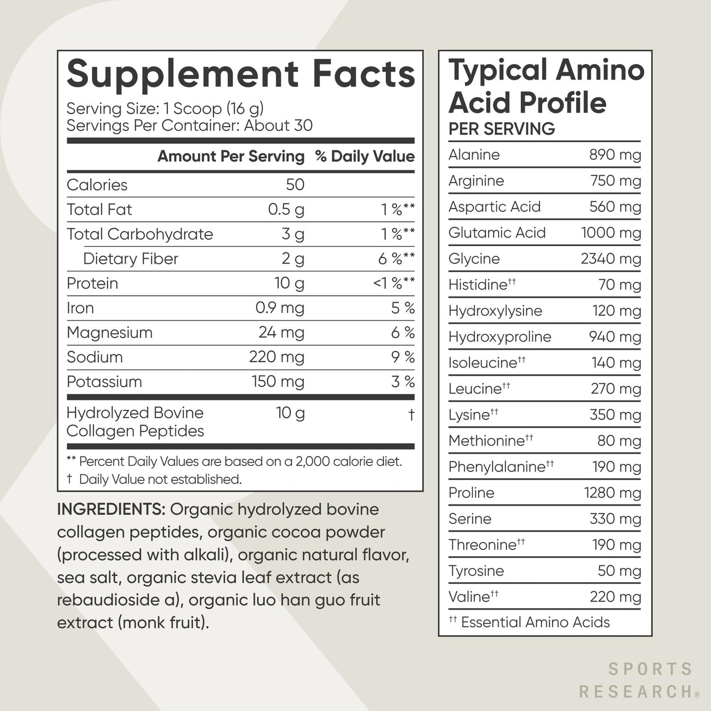 Sports Research Organic Collagen Peptides - Hydrolyzed Type I & III Collagen - Sustainable & Traceable Formula - Chocolate Powder, 16.93 oz