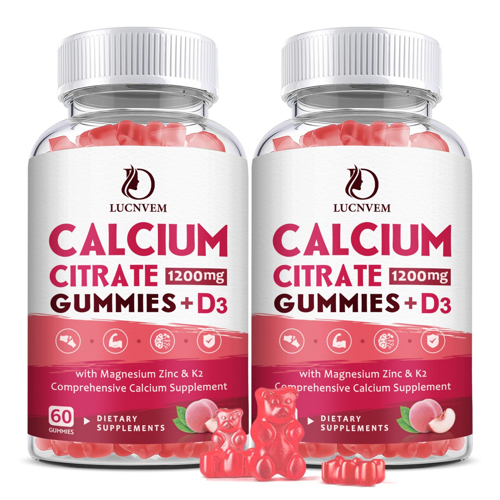 LUCNVEM Calcium Citrate 1200mg with Vitamin D3 Gummies, 120 Count