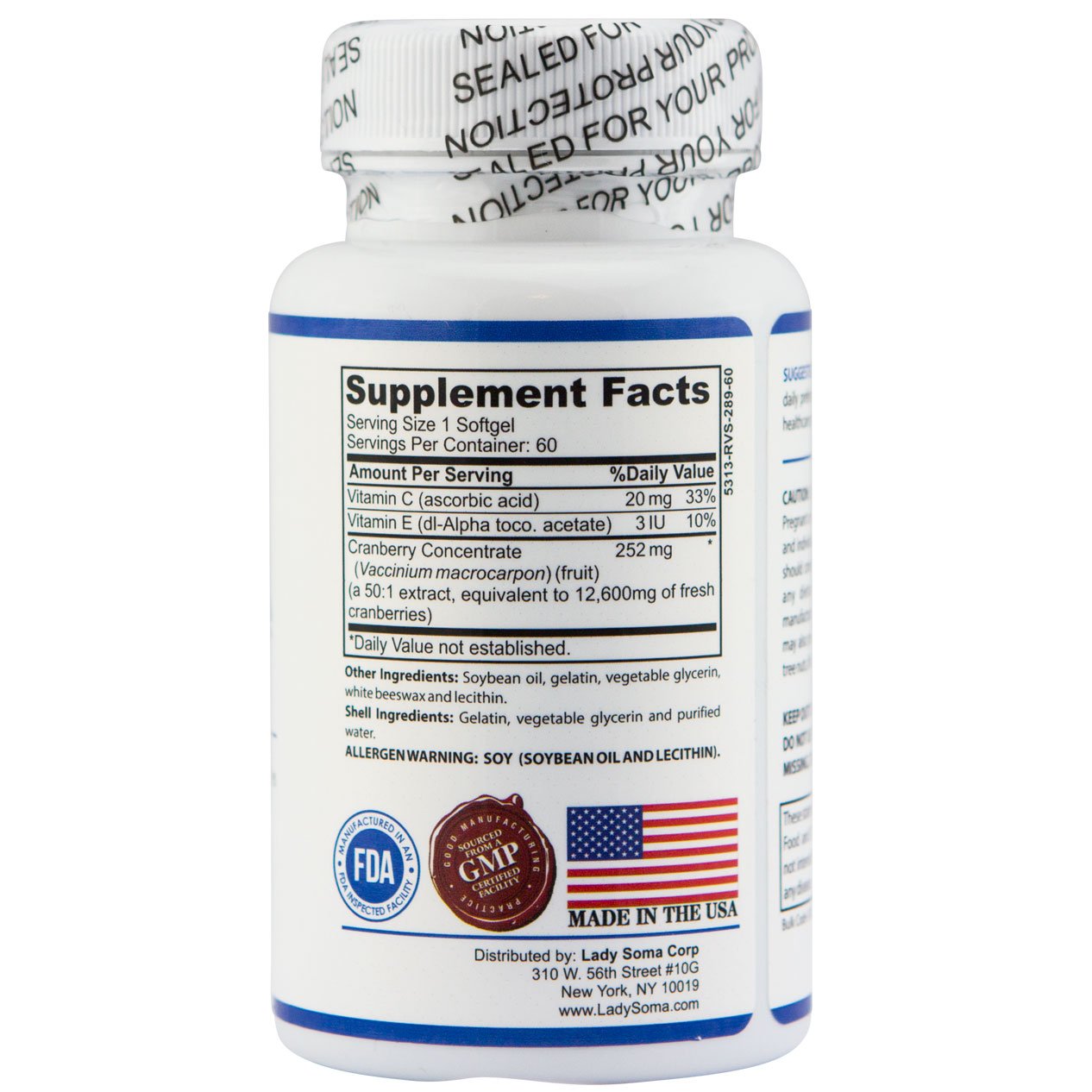 Lady Soma Cranberry Concentrate Urinary Tract (UTI) Support Softgels 60