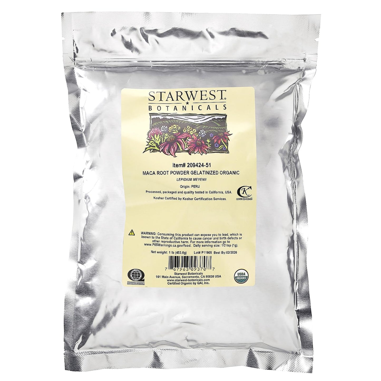 Starwest Botanicals Organic Gelatinized Maca Root Powder, 1 lb