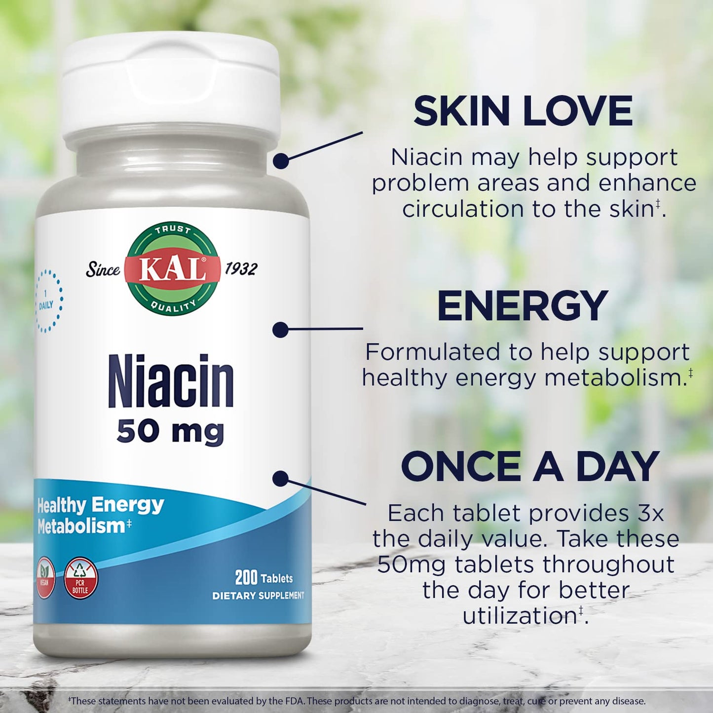 KAL Niacin 50 mg Tablets, 200 Count