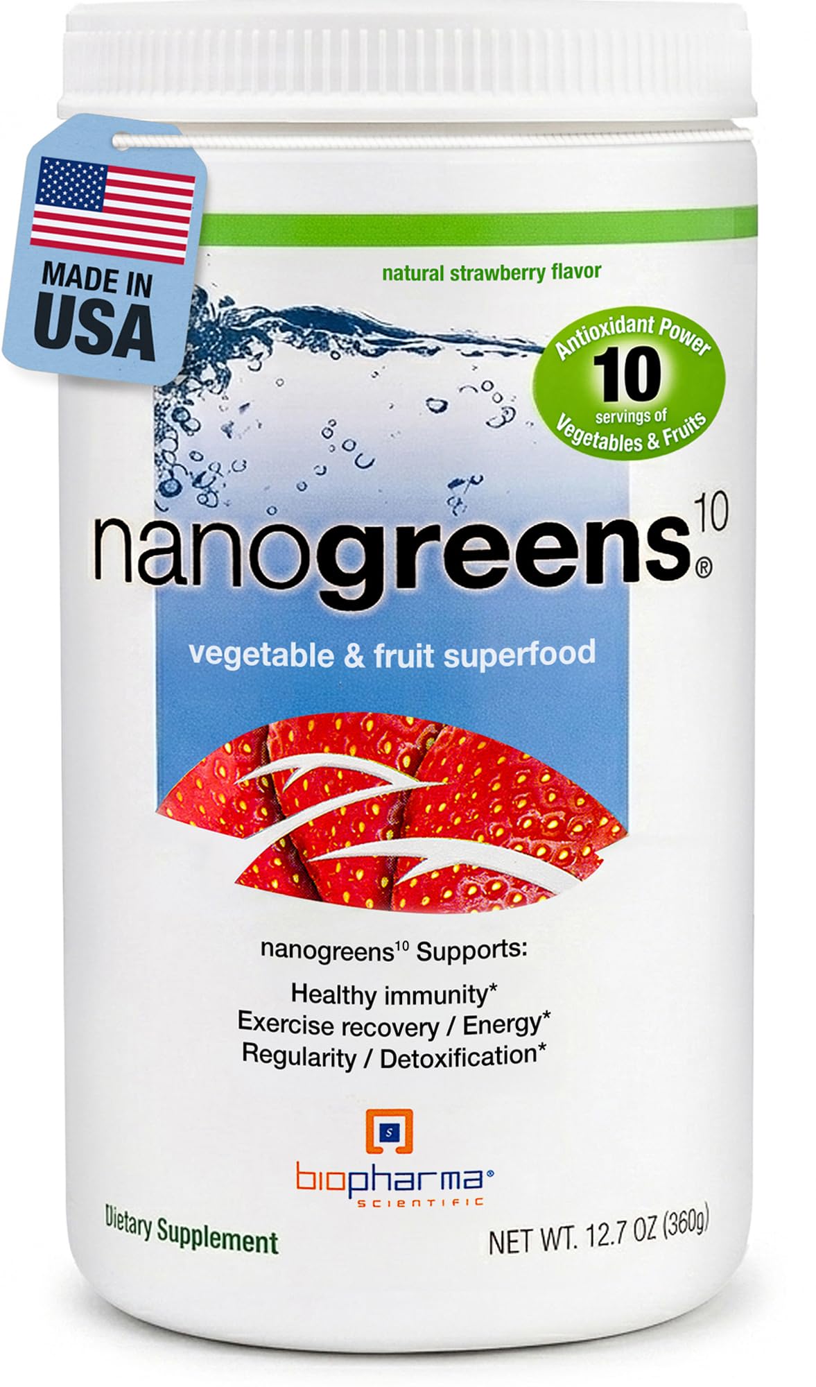 Biopharma Scientific NanoGreens Superfood Greens Powder, 12.7 Ounce