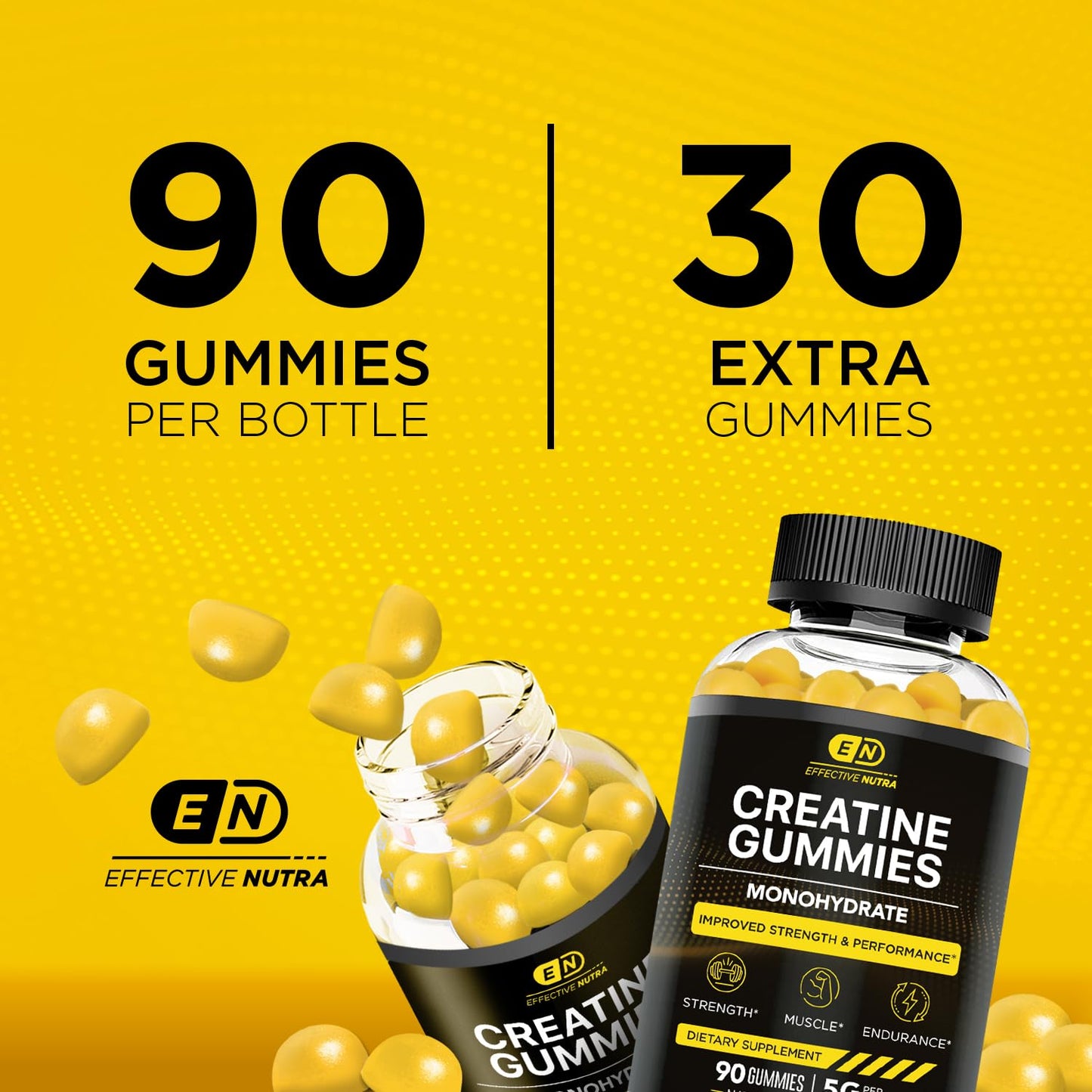 Effective Nutra Creatine Monohydrate Gummies, 1g Creatine per Gummy, 90 Count