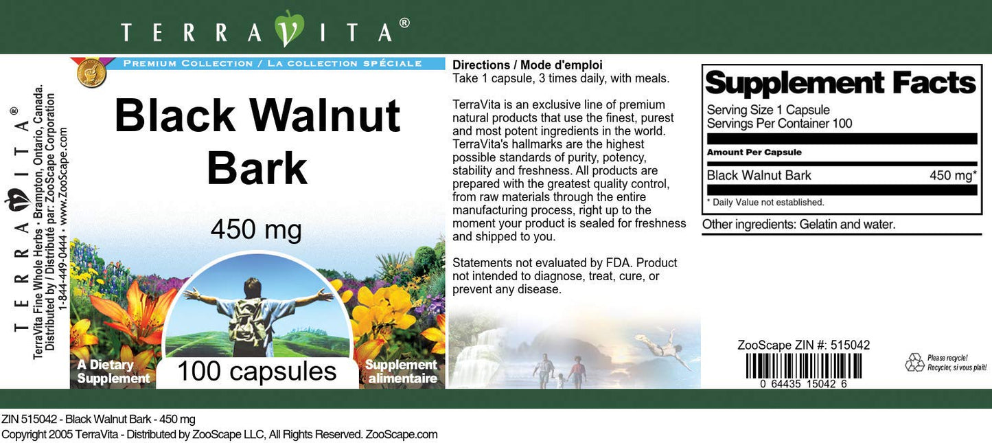 Terravita Black Walnut Bark 450 mg 300 Capsules