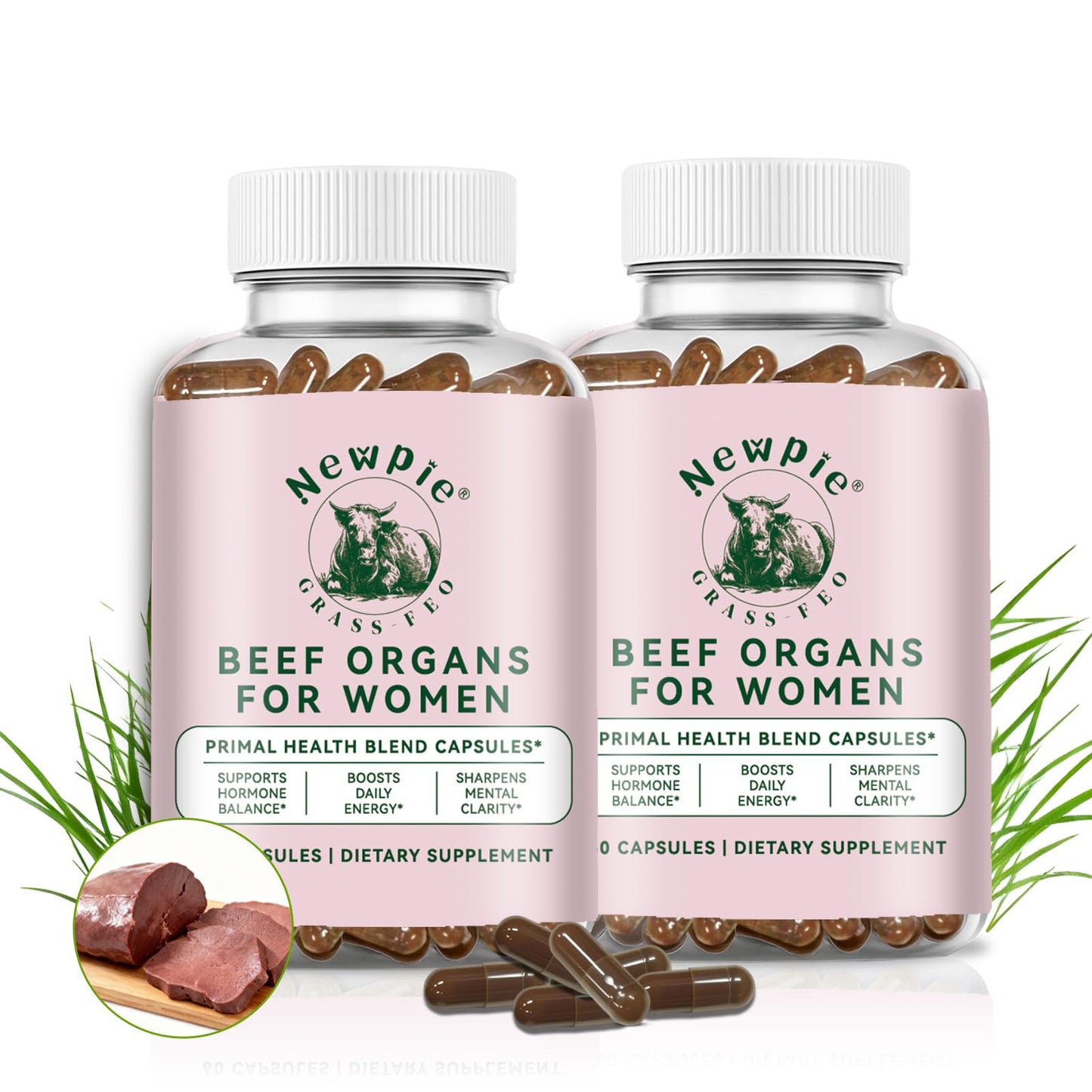 Newpie Beef Organs for Women Grass-Fed Beef Liver Capsules, 60 Capsules