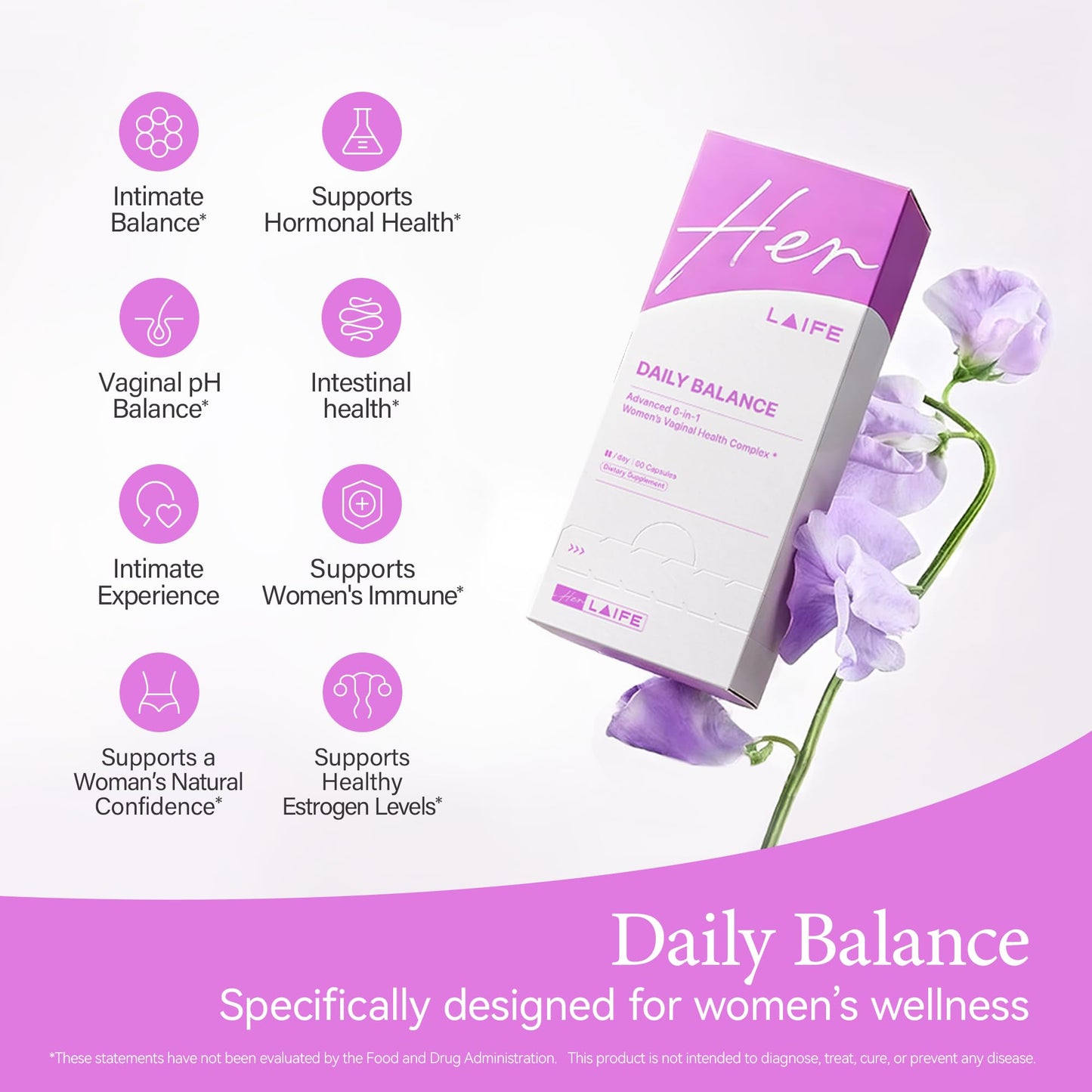 LAIFE Premium Vaginal Probiotics for Women, 10B CFU + Urolithin A for Vaginal Health, Supports pH Balance, Complete Feminine Wellness & Daily Vitality, Capsule, 60
