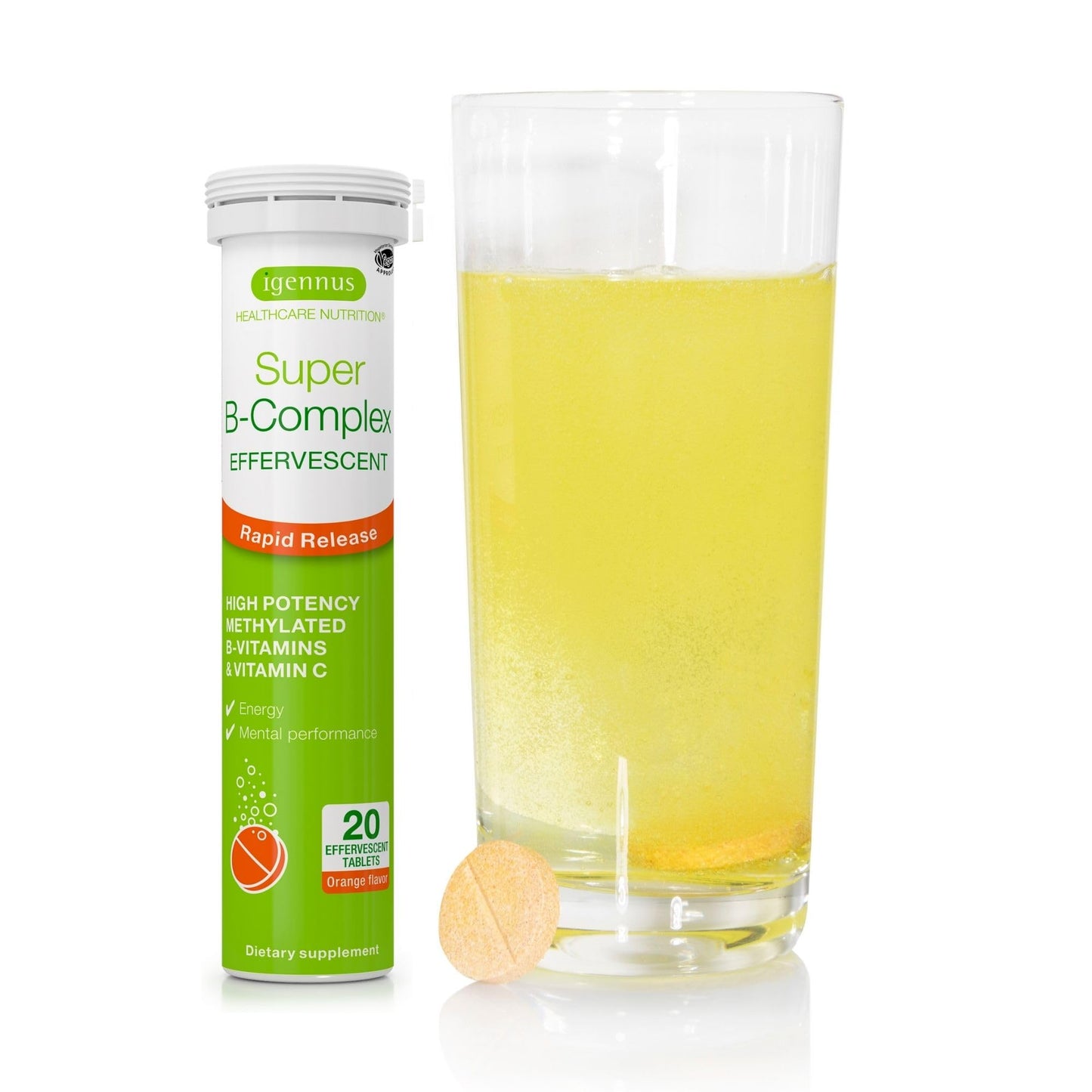 Igennus Healthcare Nutrition Super B-Complex Methylated Liquid B-Vitamin Effervescent Supplement Tablet, 20 Tablets