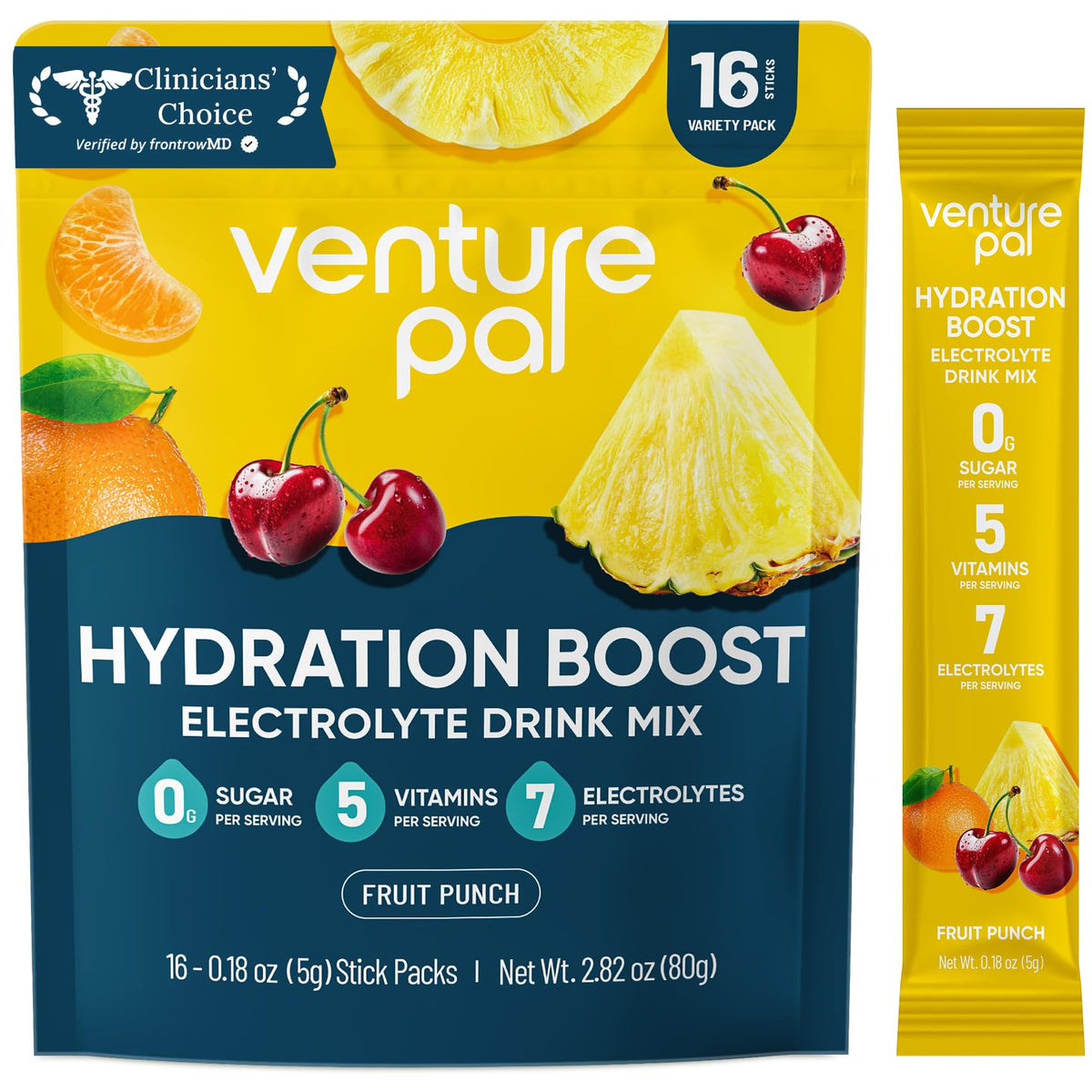 Venture Pal Sugar Free Electrolyte Powder Packets, Keto Friendly, 16 Sticks