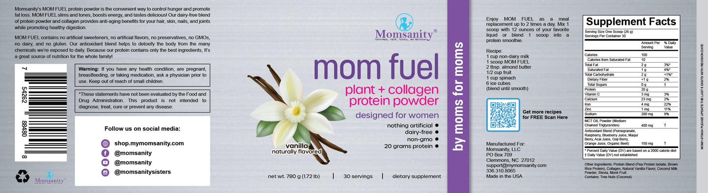 Momsanity Dairy-Free Meal Replacement Protein Powder for Women - Plant & Collagen Protein Blend, Vanilla, 1.72 lb