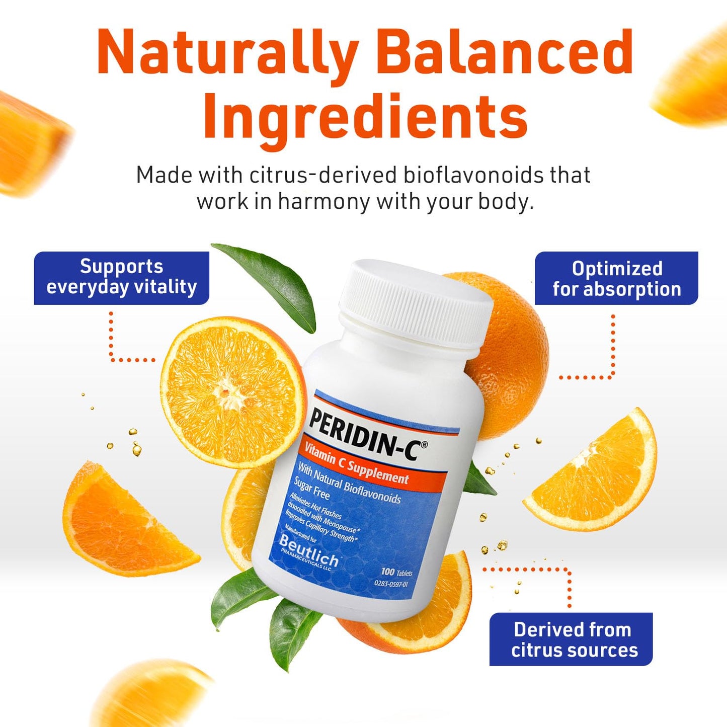 BEUTLICH Peridin-C Vitamin C Supplement, Citrus Bioflavonoids Blend, 100 Tablets