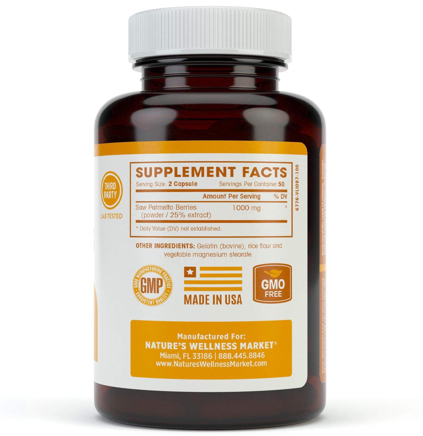 Natures Wellness 1000mg Saw Palmetto Prostate Supplement Capsules 100 Count