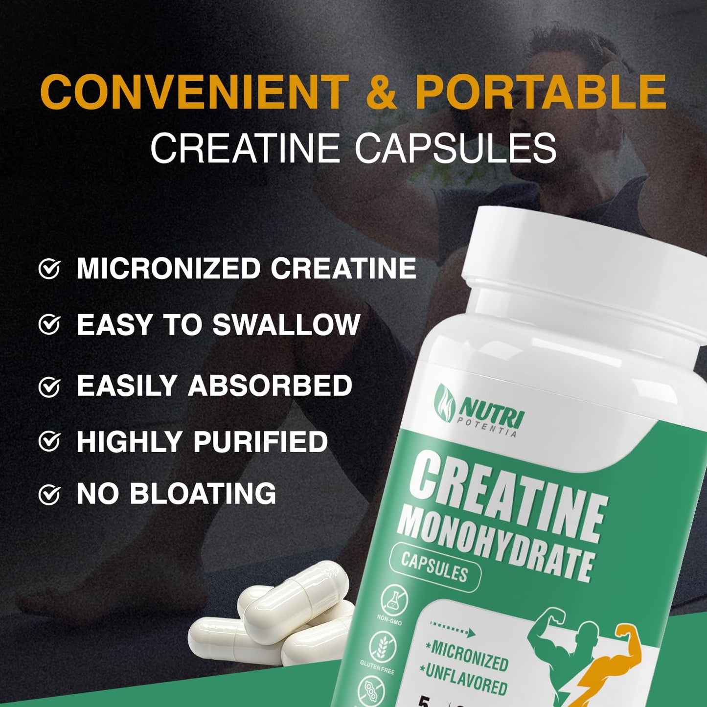 NUTRI POTENTIA Creatine Monohydrate Capsules, 210 Capsules