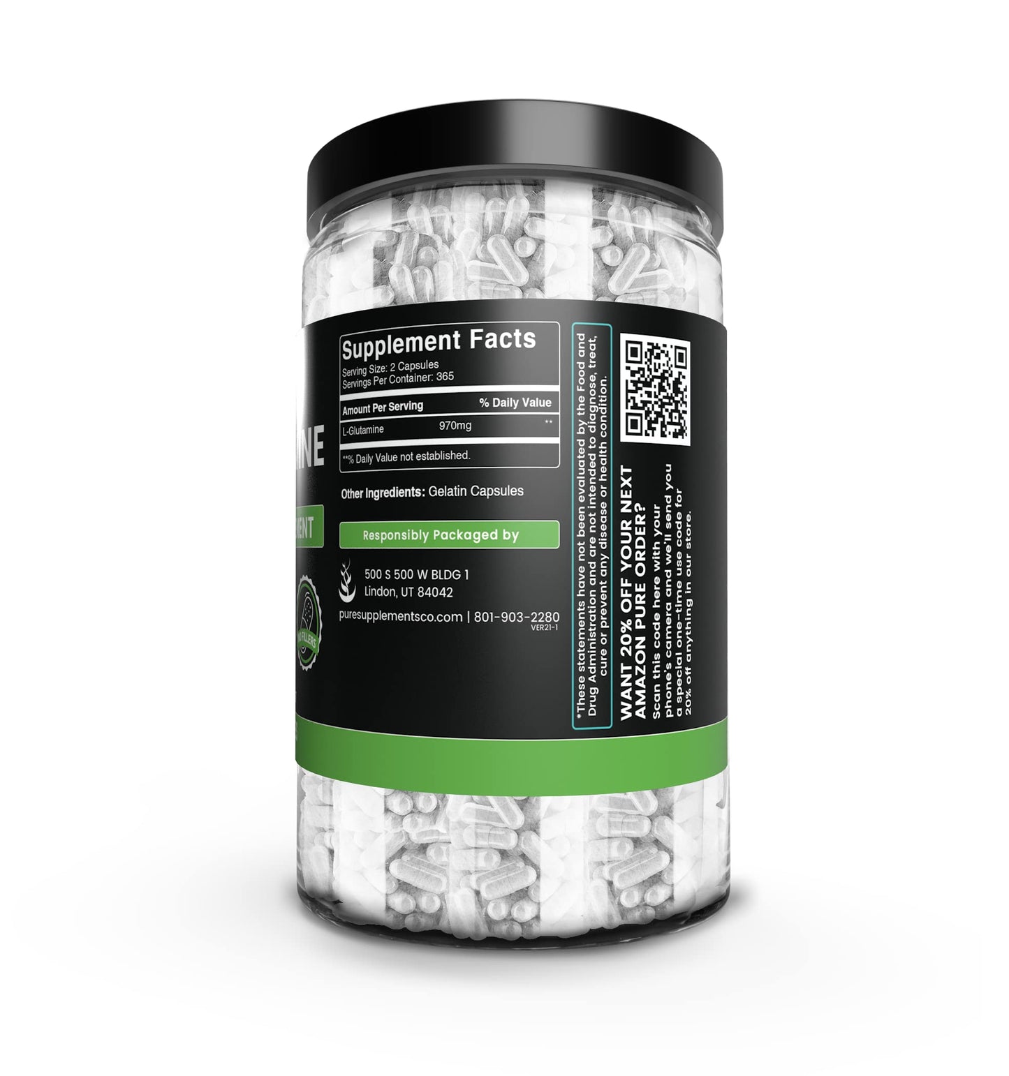 PURE ORIGINAL INGREDIENTS L-Glutamine Capsules, 730 Count