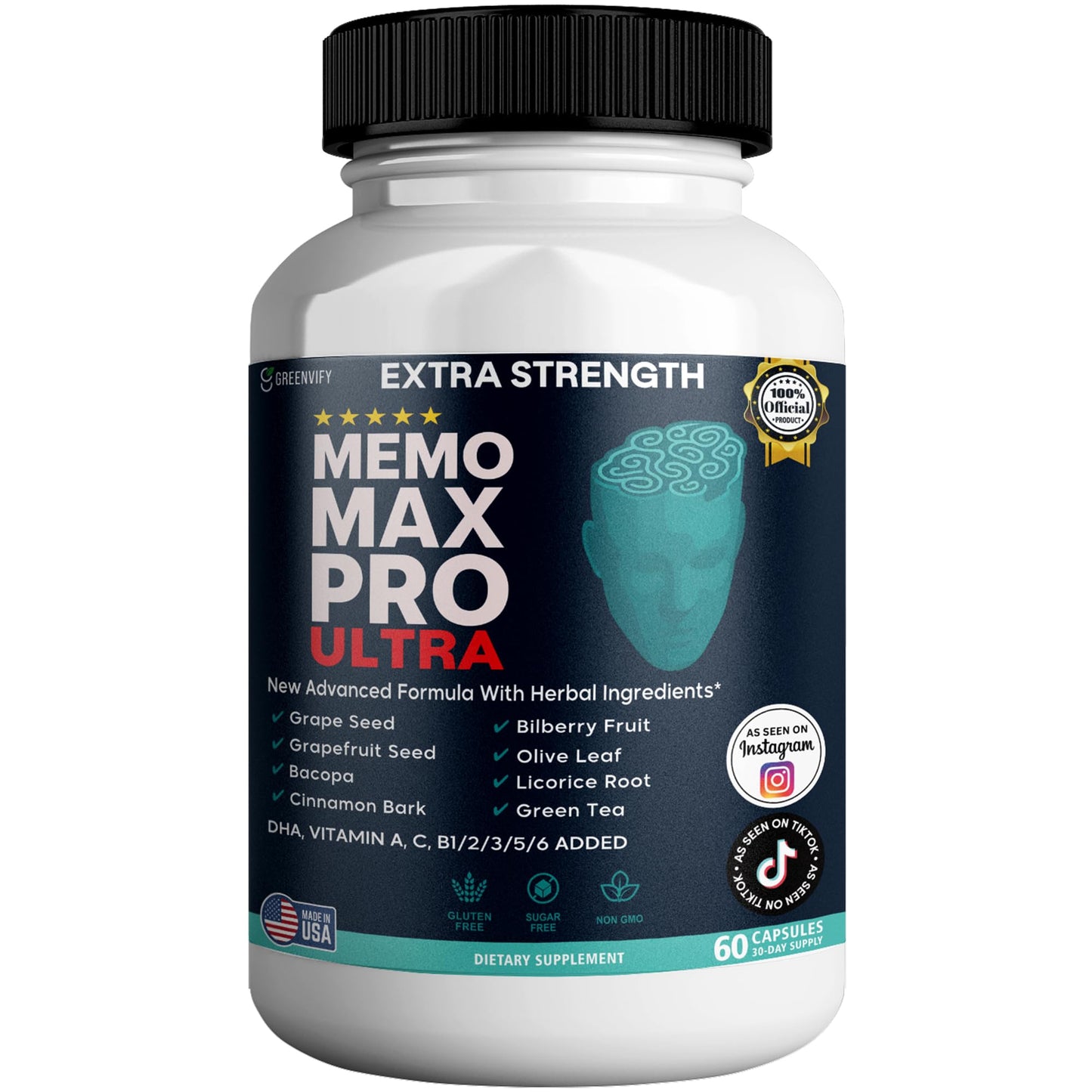 GREENVIFY Memo Max Pro Ultra Memory Support Supplement 60 Capsules