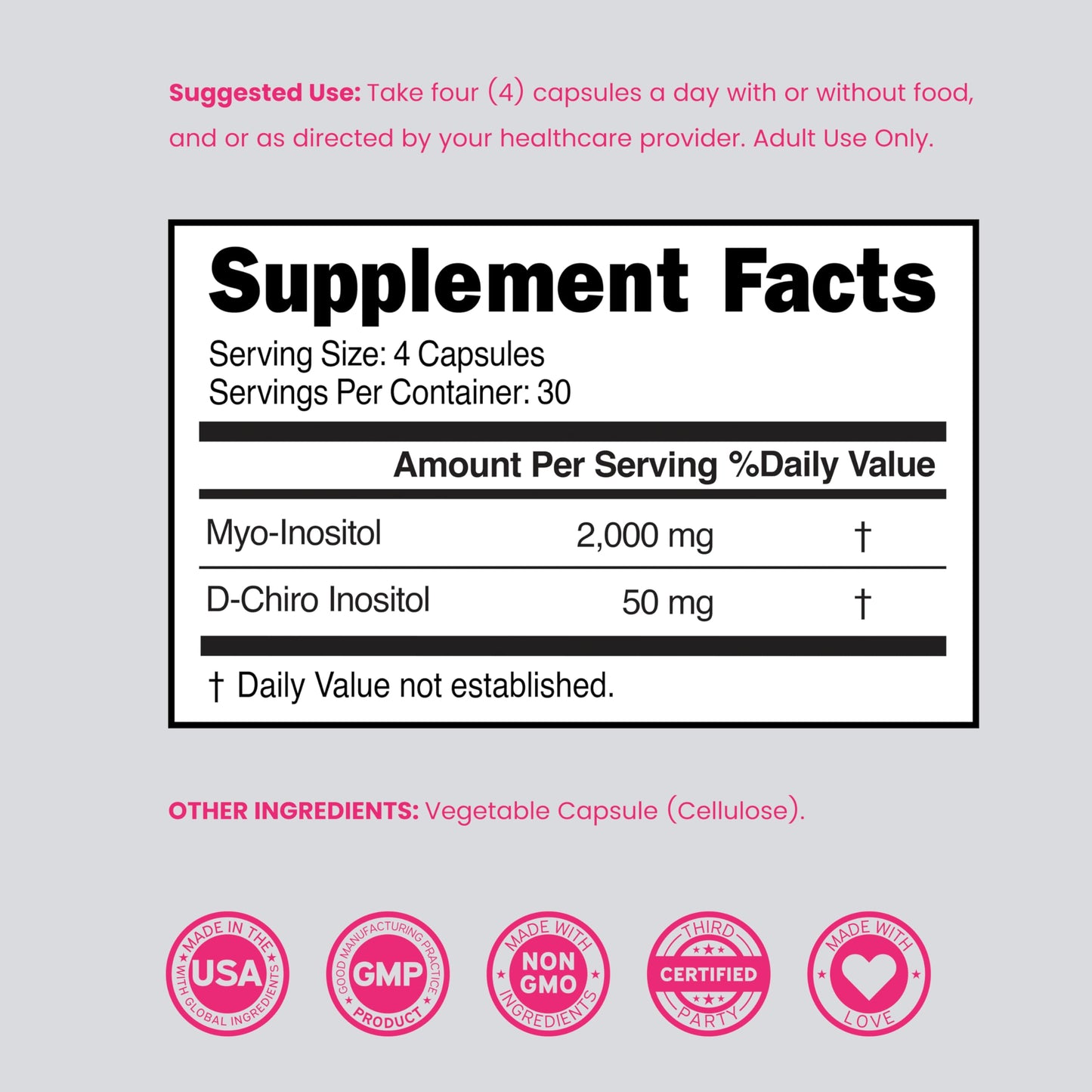 DORADO NUTRITION Myo-Inositol & D-Chiro Inositol Supplement For Women Capsules, 120 Count