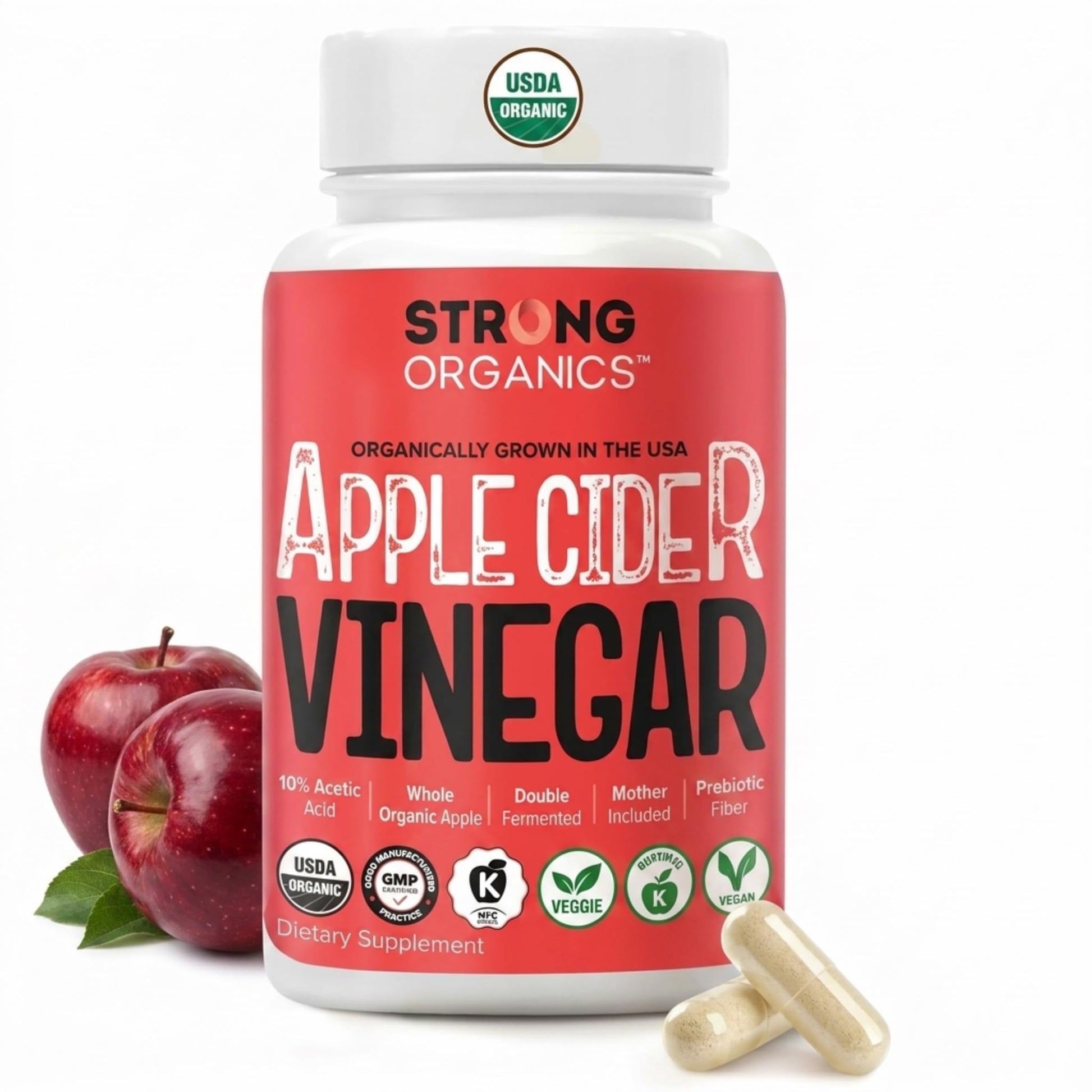 Strong Organics Organic Apple Cider Vinegar Capsules with The Mother, Vegan, 120 Capsules
