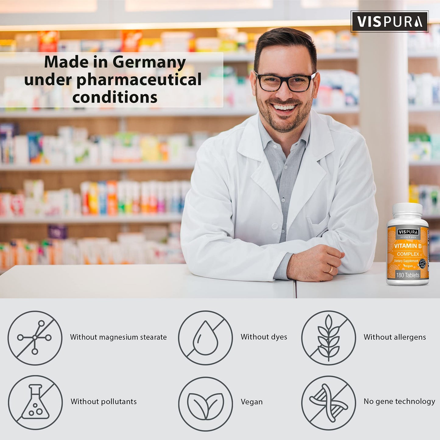 VISPURA Vitamin B-Complex Tablets 180 Count