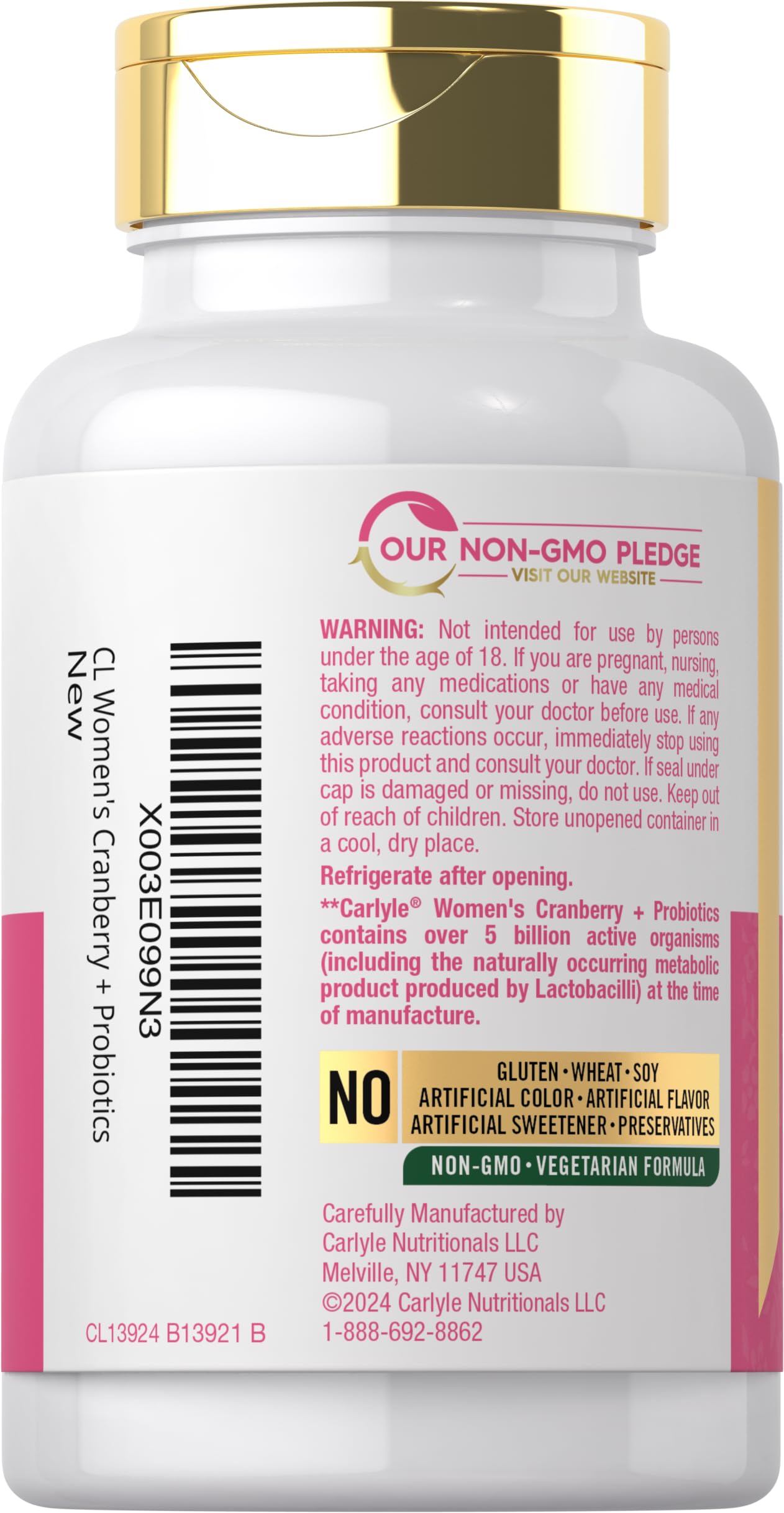 Carlyle Women's Cranberry Plus Probiotics Capsules 120 Count
