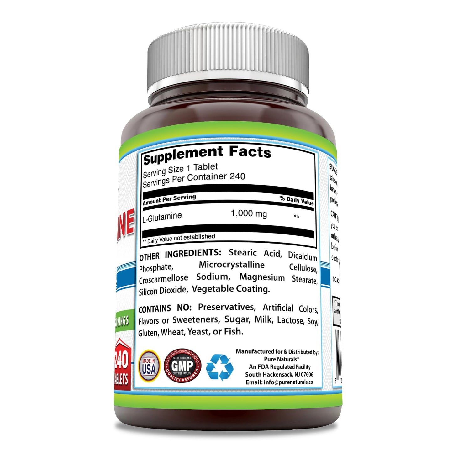 Pure Naturals L-Glutamine Supplement, 240 Tablets