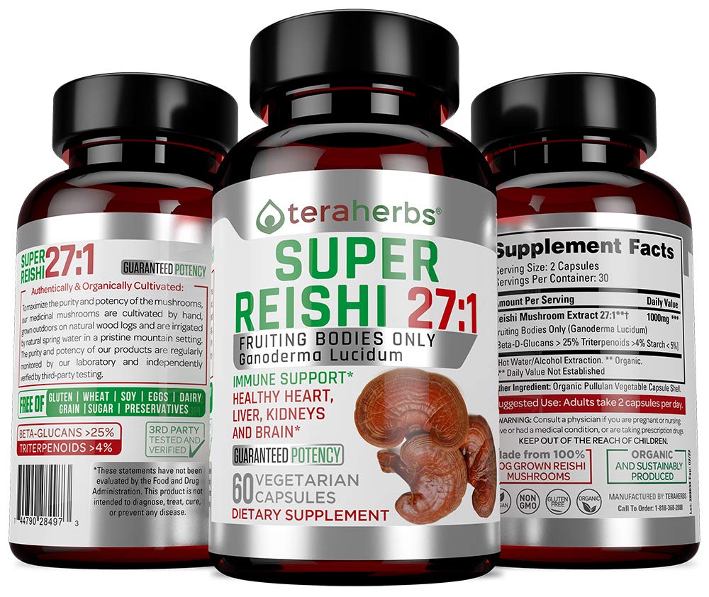 teraherbs Organic Reishi Mushroom Extract Capsules 60 Count