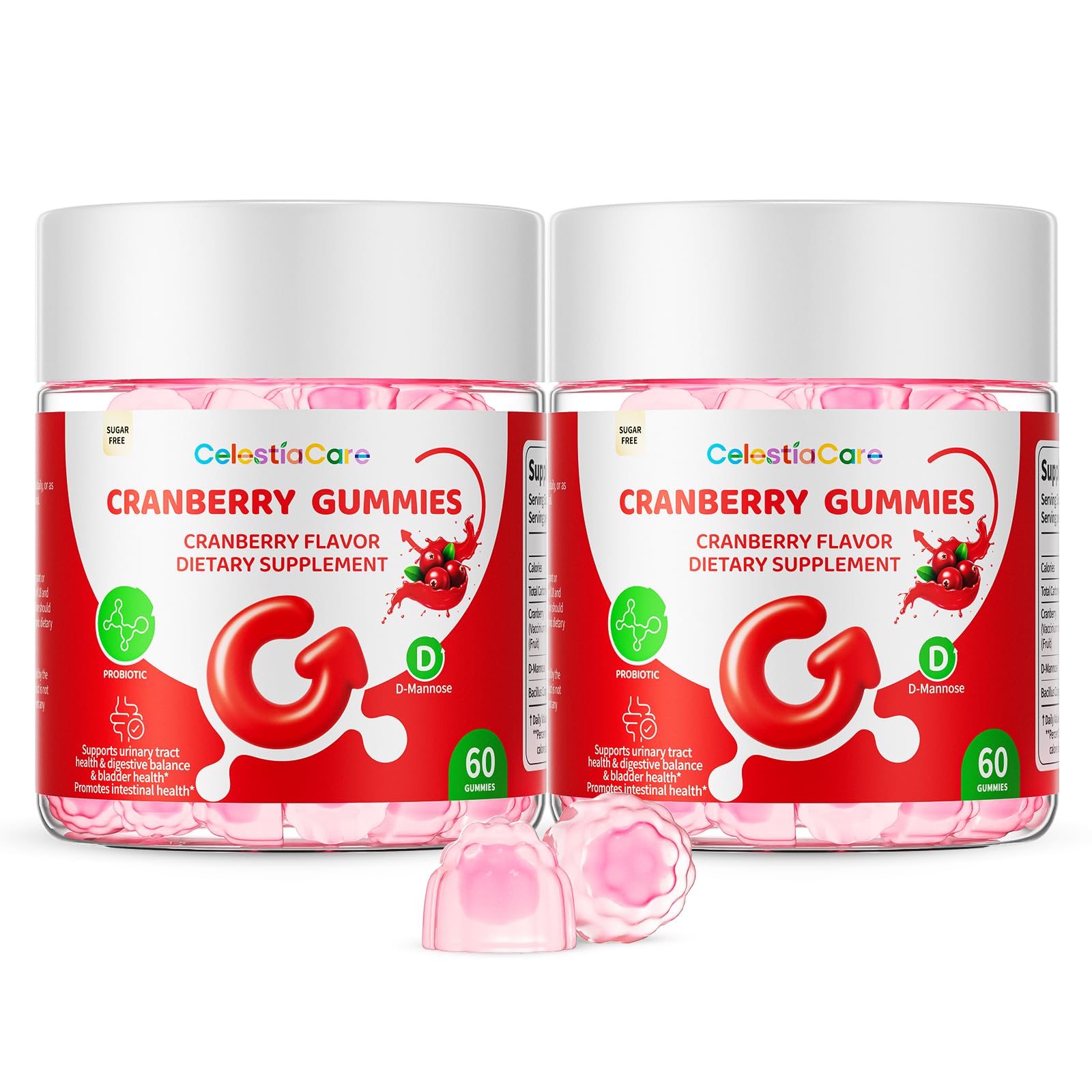 CelestiaCare Cranberry Gummies with Probiotics & D-Mannose for Women & Men – Bladder & Urinary Tract Health, Digestive & Immune Support, Sugar Free, Vegan, Non-GMO, 120 Count
