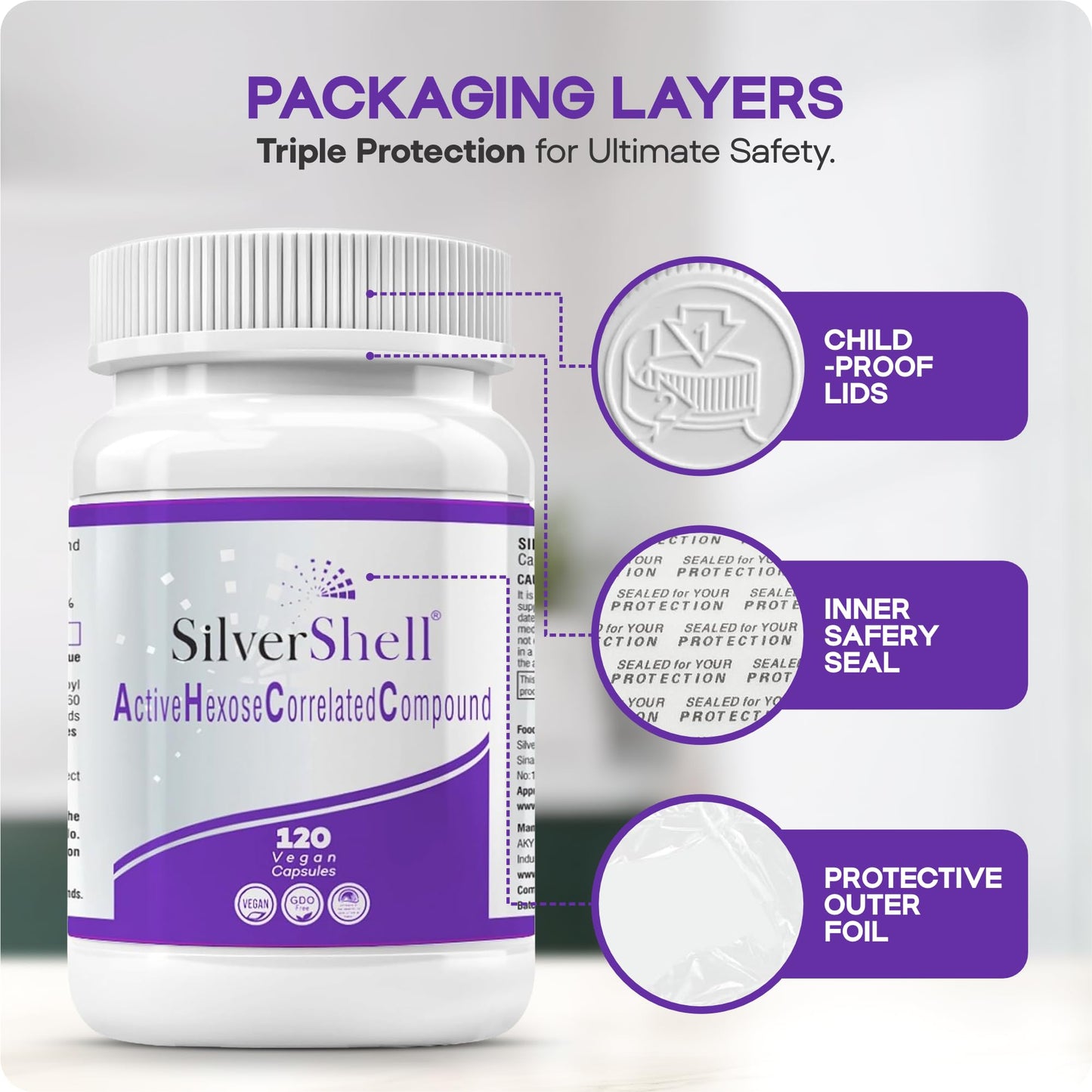 Silvershell Active Hexose Correlated Compound Supplements Capsules 120 Organic Shiitake Mushroom Extract, Vegan, Immune Support, Non-GMO & Gluten-Free