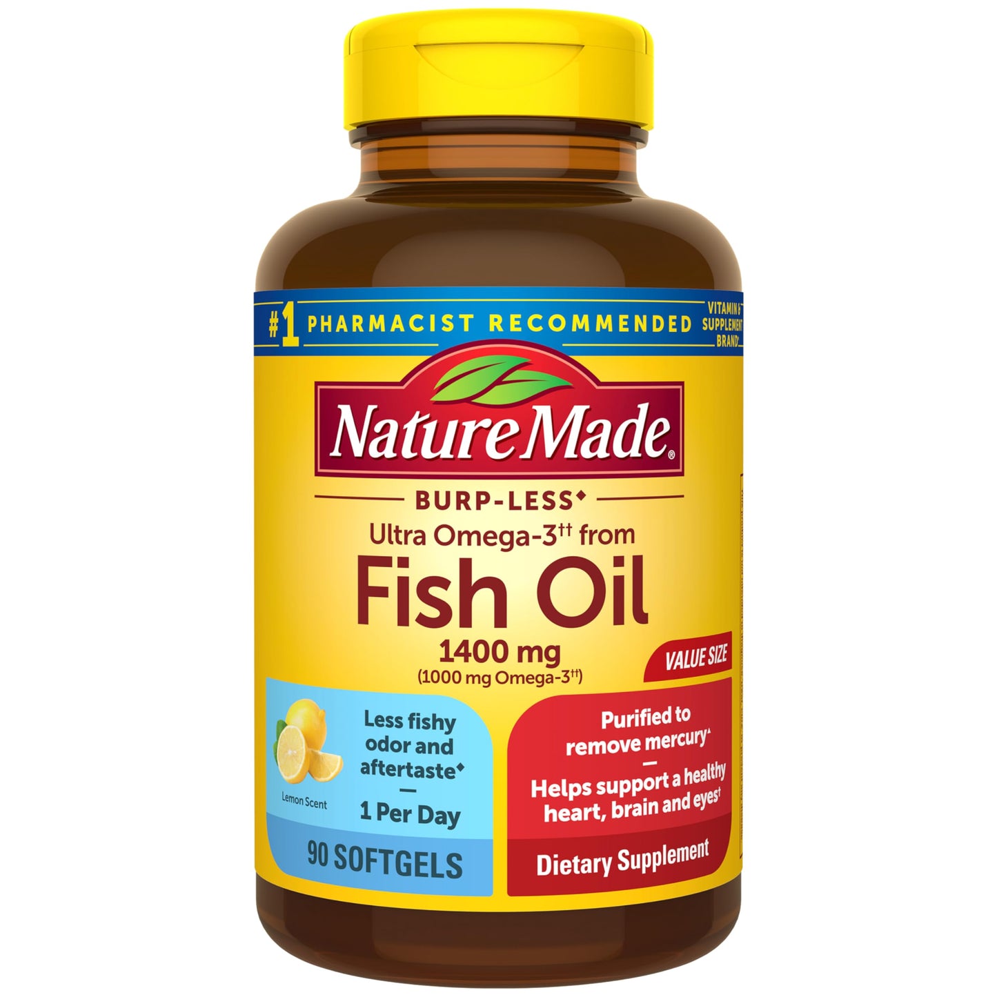 Nature Made Burp Less Ultra Omega-3 Fish Oil Softgels, 90 Count