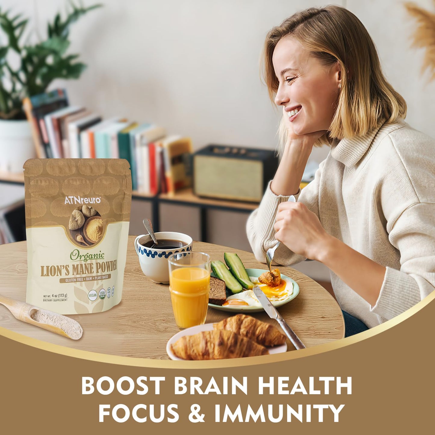 ATNreuro Organic Lion's Mane Mushroom Powder 4 Ounce