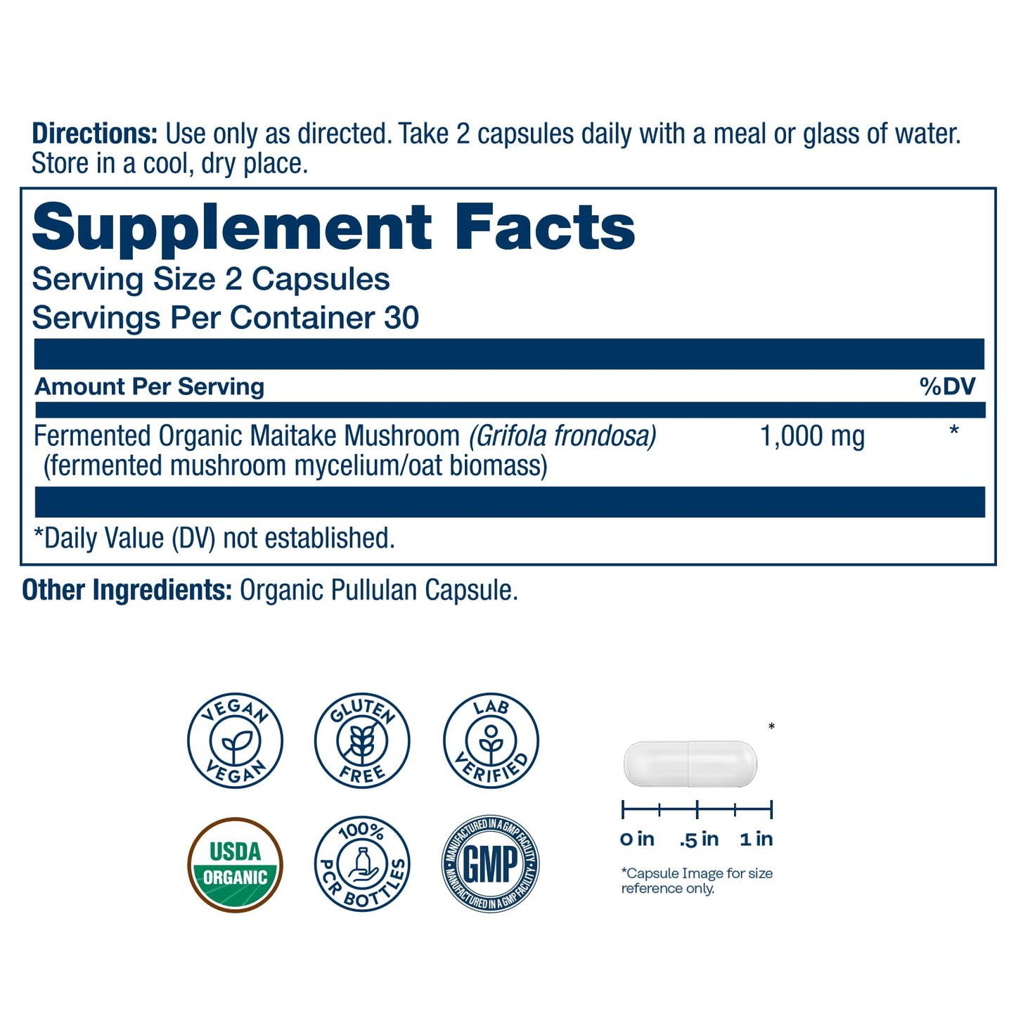 SOLARAY Organic Fermented Maitake Mushroom Supplement 1000mg Capsule, 60 VegCaps