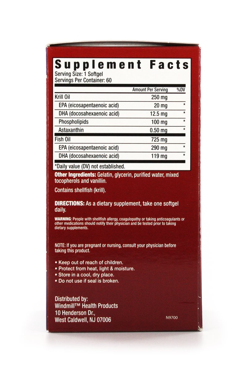 Windmill OmegaWorks RedKrill Fish Oil Softgel, 60 Count