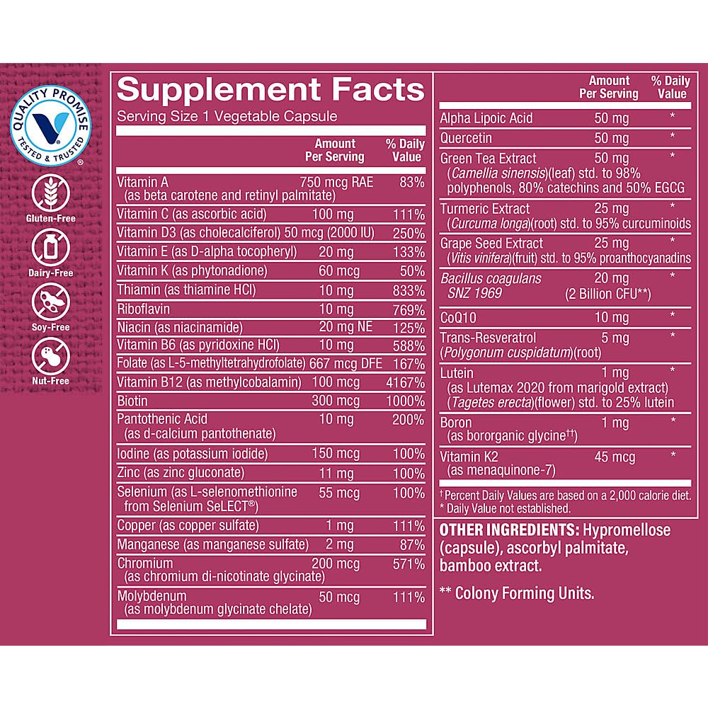 The Vitamin Shoppe Women's 50+ Once Daily Multivitamin with Immune, Energy, Digestive, Cardiovascular, and Stress Support, 60 Vegetarian Capsules