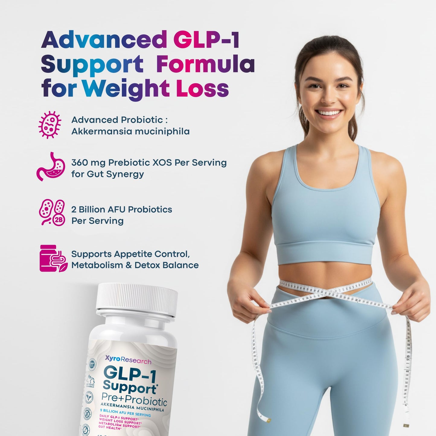Xyro Research GLP-1 Support Weight Loss Probiotic Supplement Capsule 60 Count