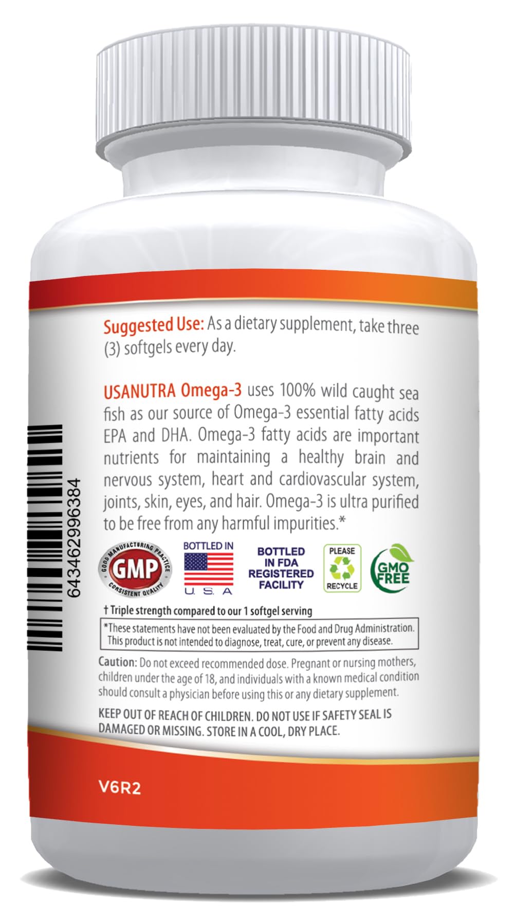 USANUTRA Omega 3 Fish Oil Supplement 3600mg with EPA and DHA Softgel, 120 Softgels