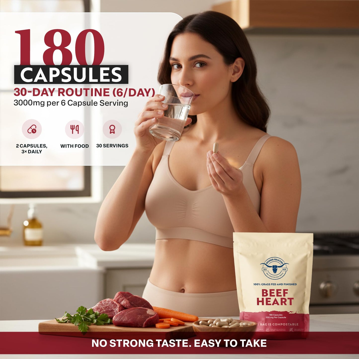 Higher Healths 100% Beef Heart Supplement Capsules 180