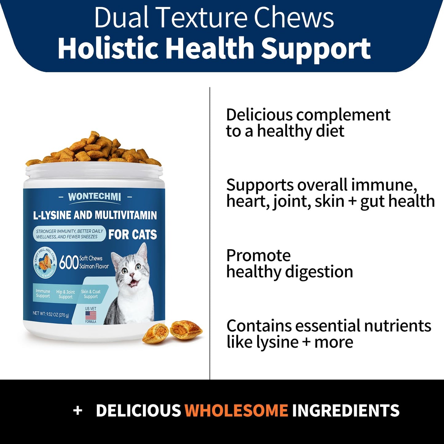 WONTECHMI L-Lysine Chews for Cats, 600 Chews