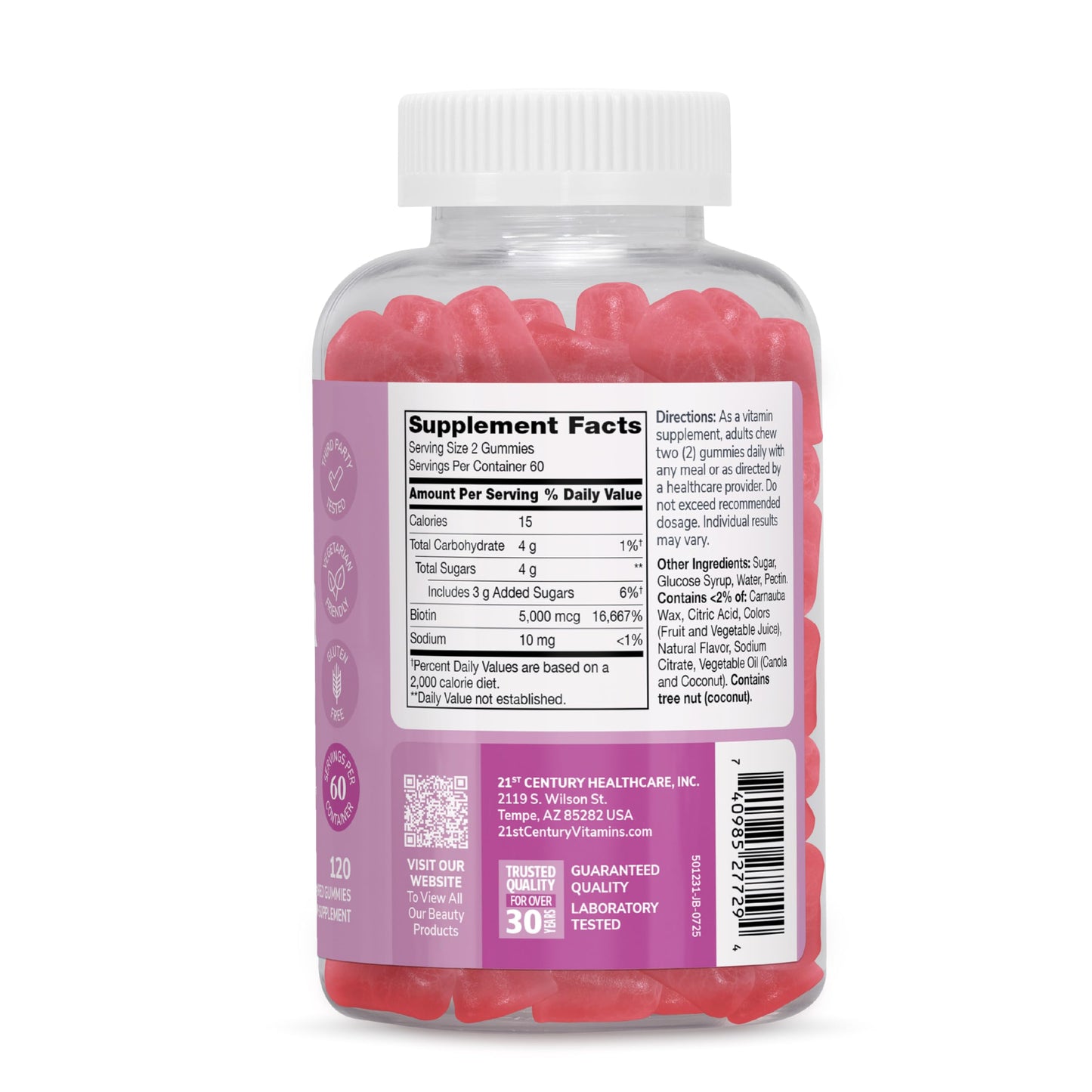 21st Century Kalos and Splendor Biotin 5000 mcg Gummy, 120 Count