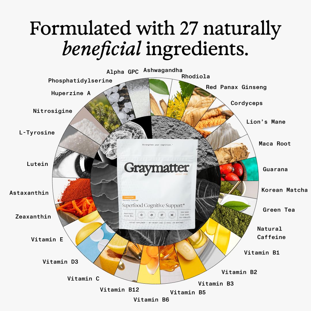 Graymatter Bright Mind Nootropic Powder, Tangerine, 20 Travel Packets