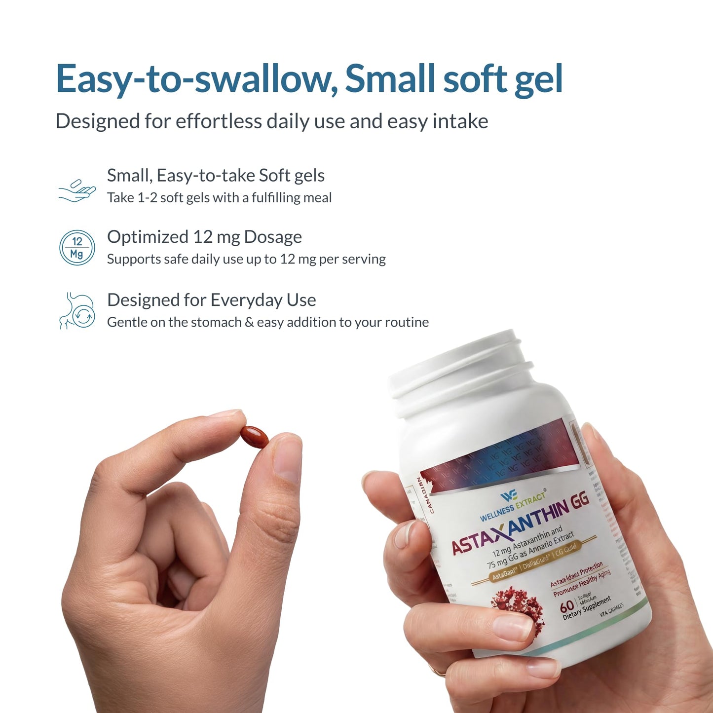 WELLNESS EXTRACT Astaxanthin 12mg Supplement 60 Softgels