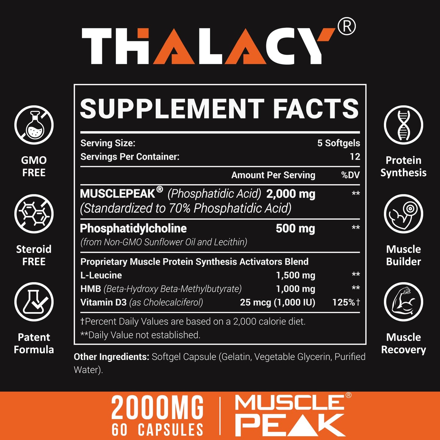 Thalacy Liposomal Phosphatidic Acid (PA), 2000mg Formula Softgels, 600 Count