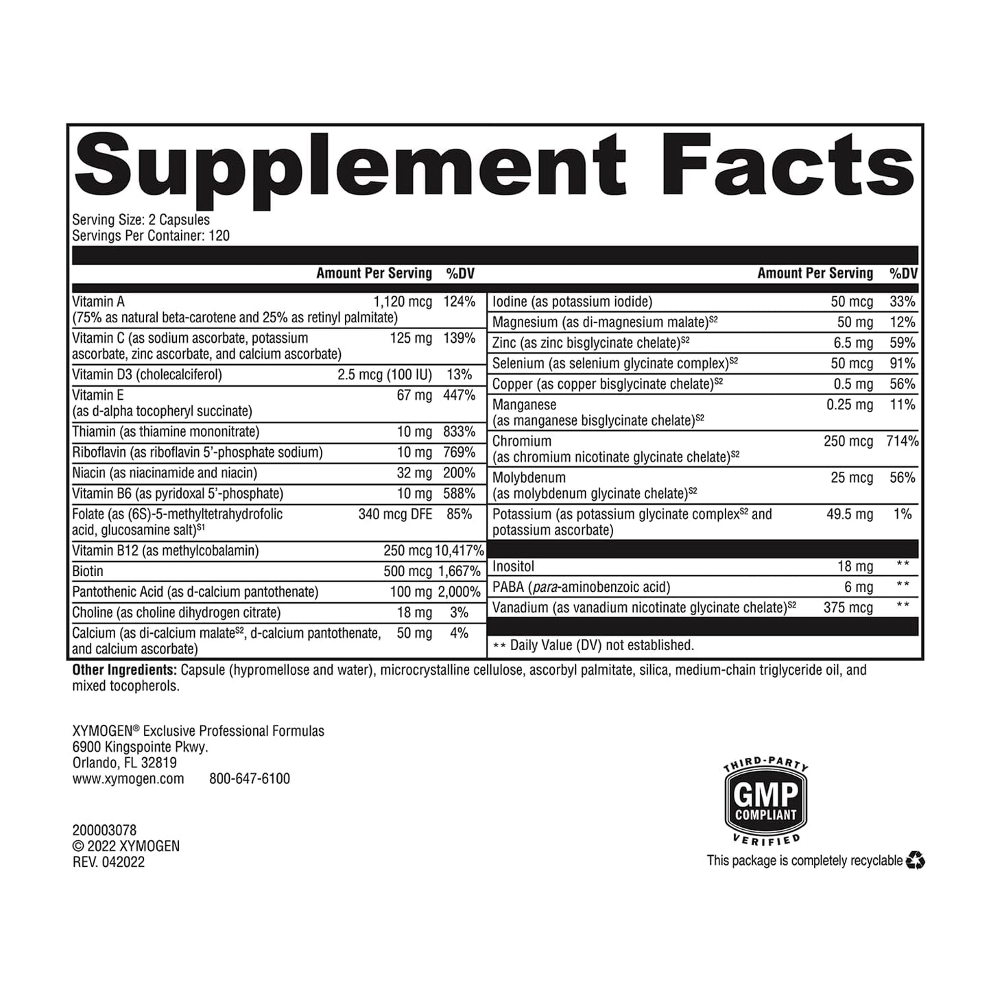 XYMOGEN ActivNutrients No Iron Multivitamin Capsules, 240 Count