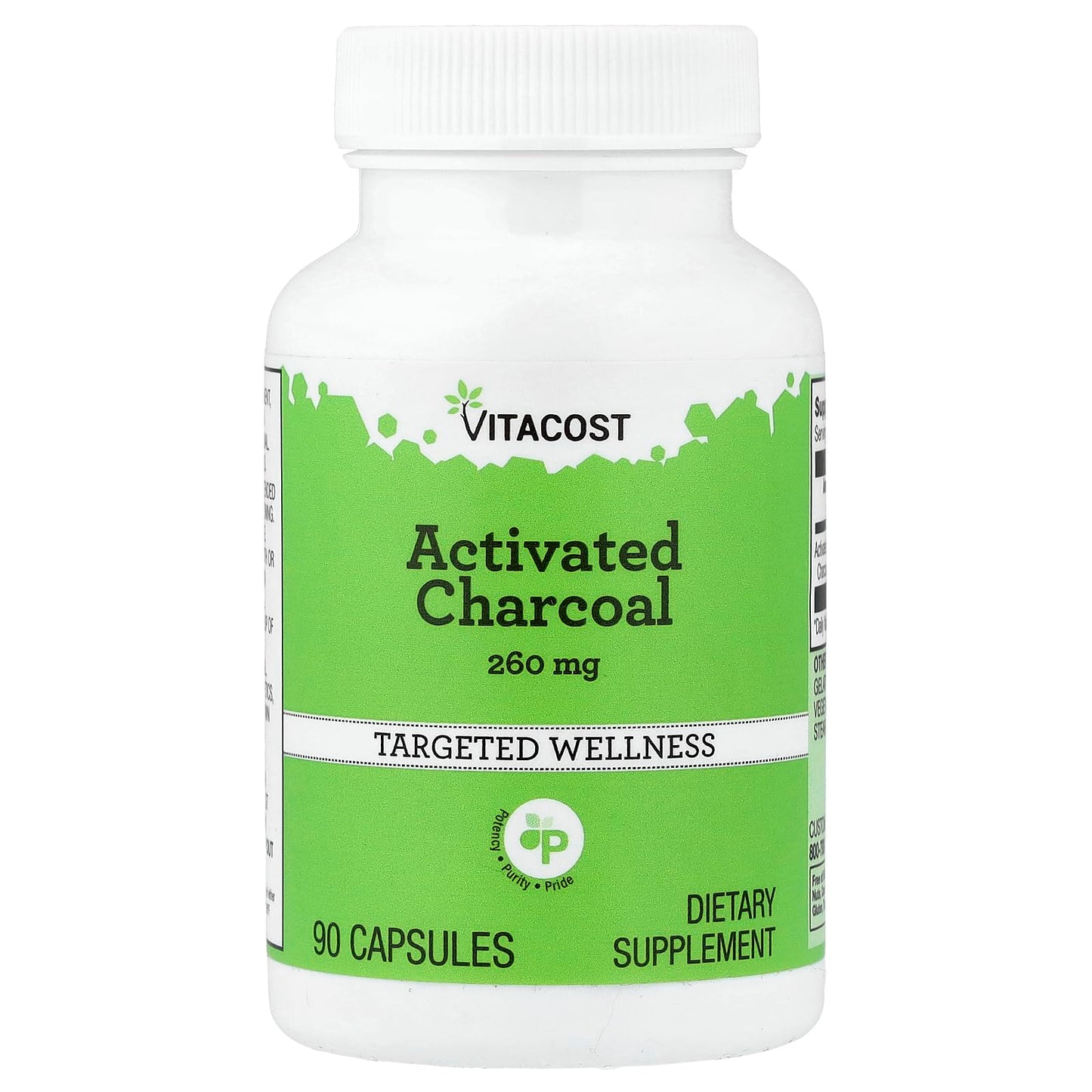 Vitacost Activated Charcoal 260 mg Capsule, 90 Capsules