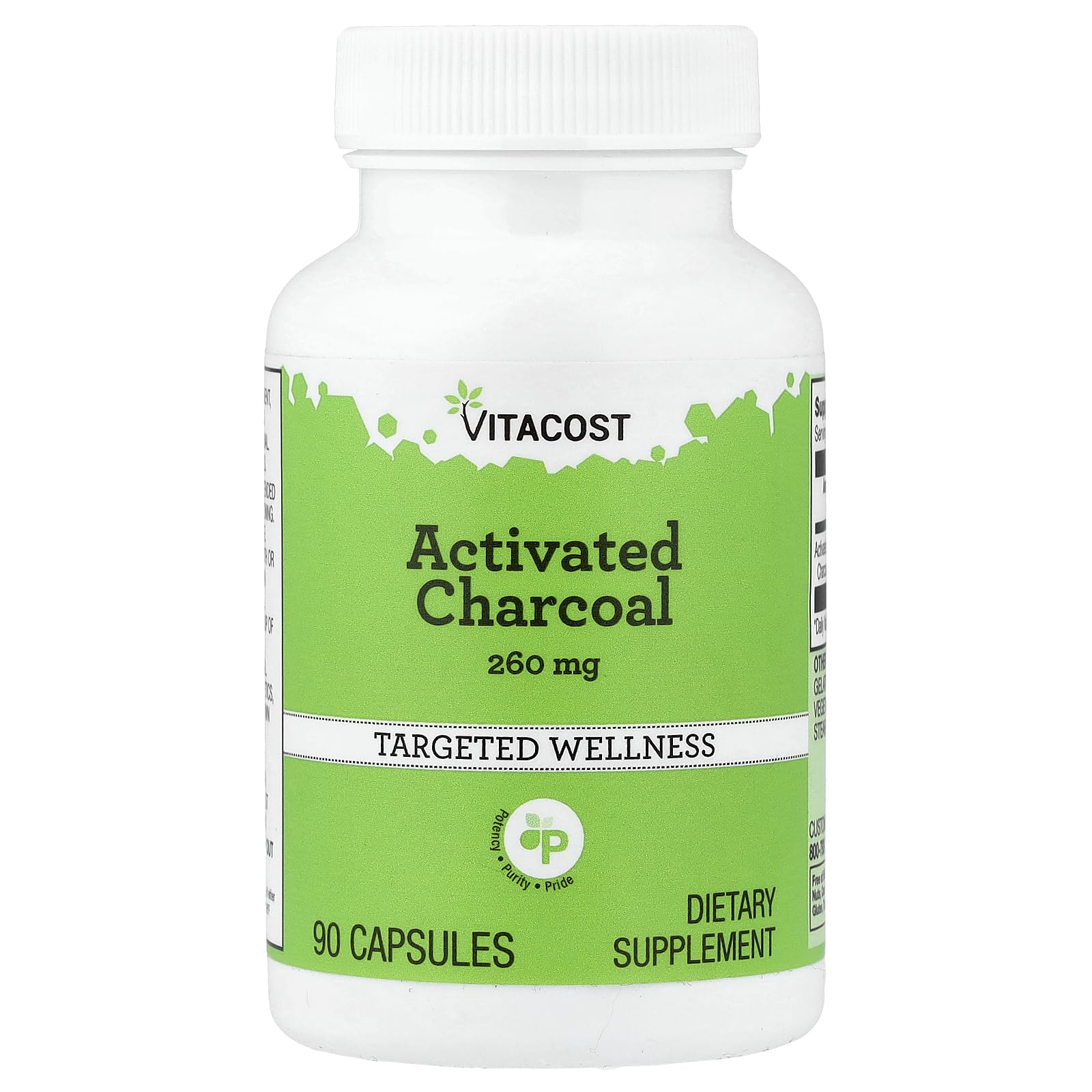 Vitacost Activated Charcoal 260 mg Capsule, 90 Capsules